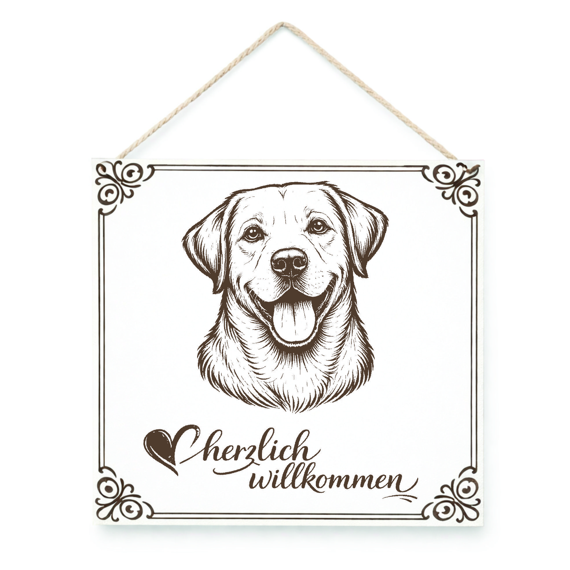 Hund Willkommensschild Labrador Retriever – Türschild Herzlich Willkommen  – Dekoschild Haustür 15×15 cm