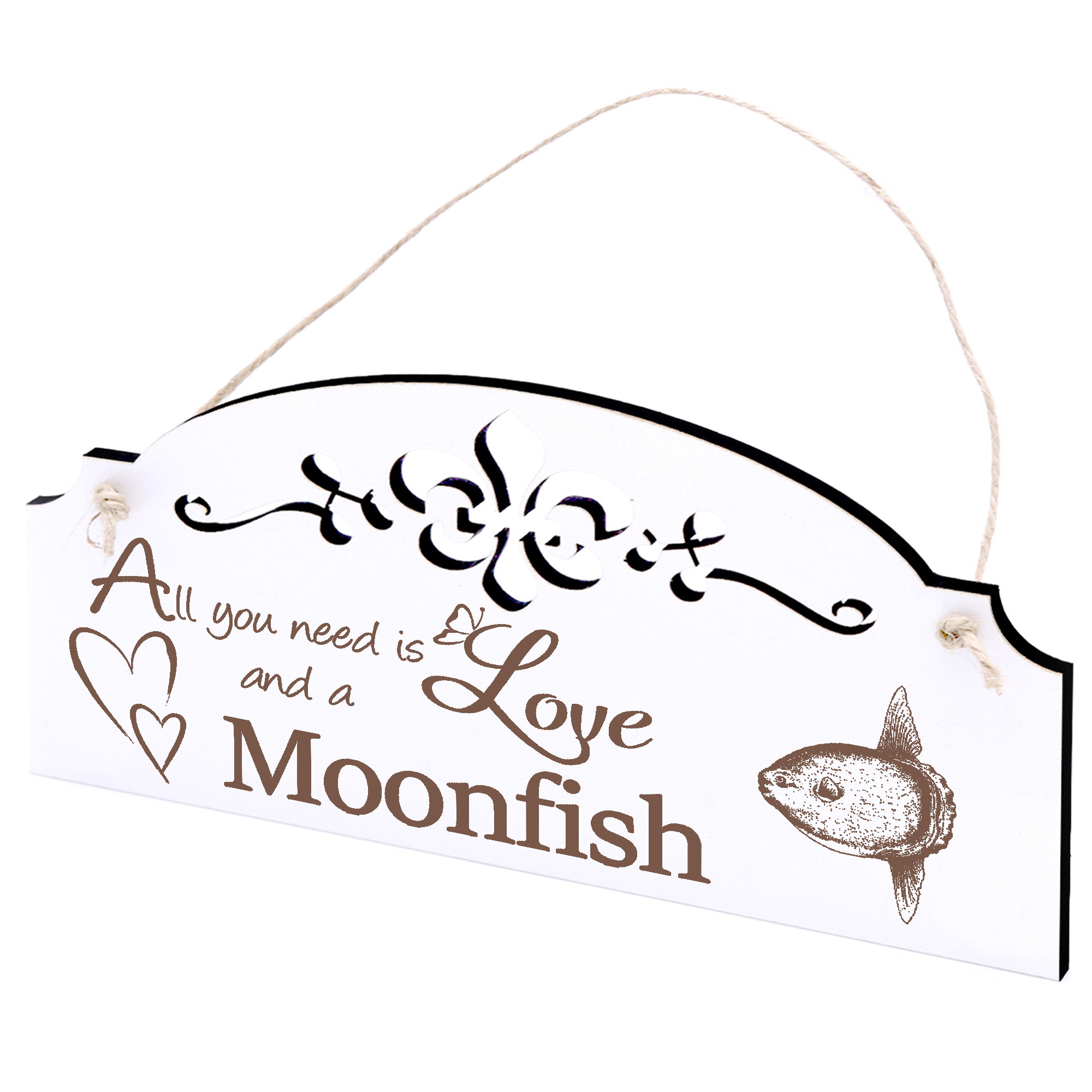 Schild Mondfisch Deko 20x10cm - All you need is Love and a Moonfish - Holz