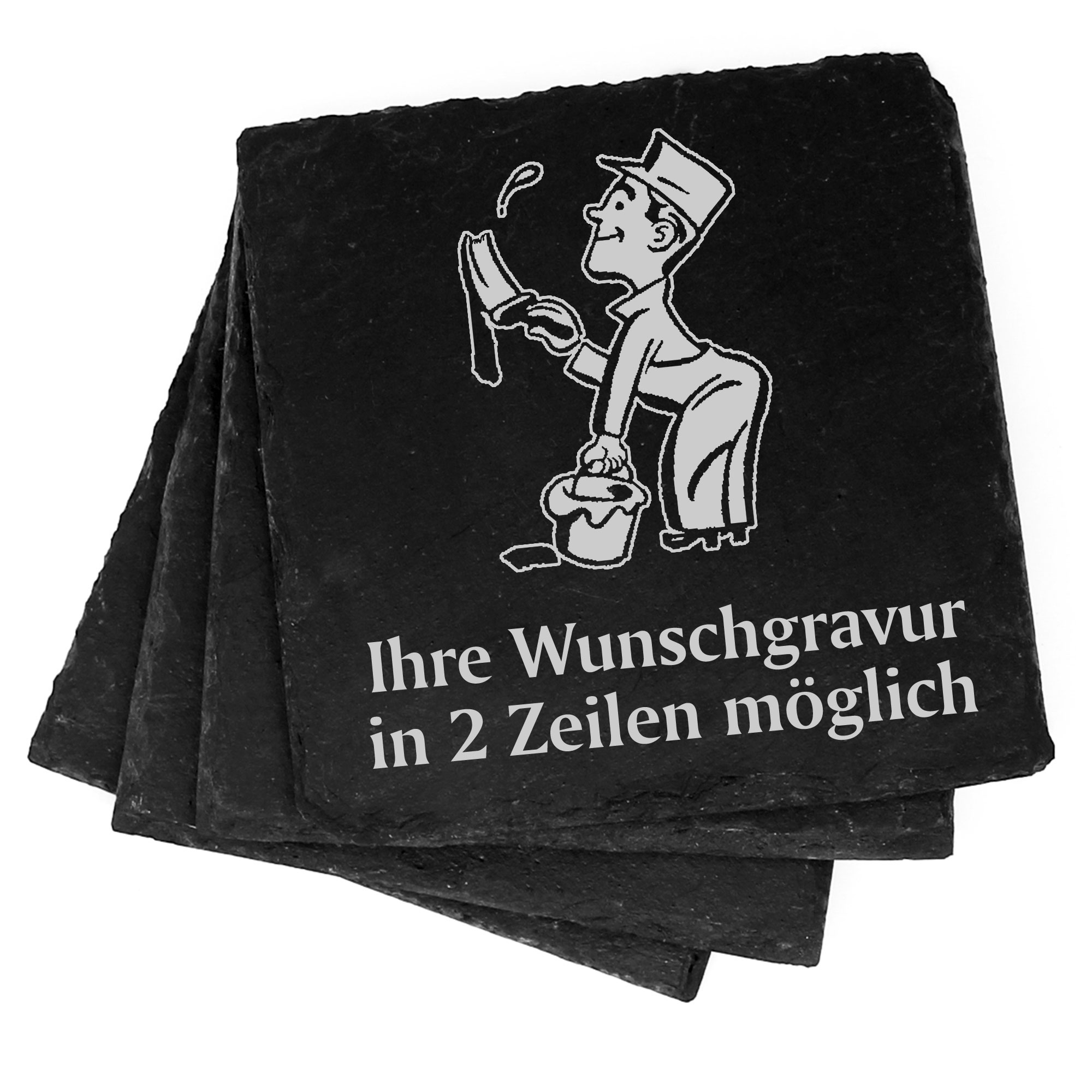 4x Maler mit Pinsel Deko Schiefer Untersetzer Wunschgravur Set - 11 x 11 cm