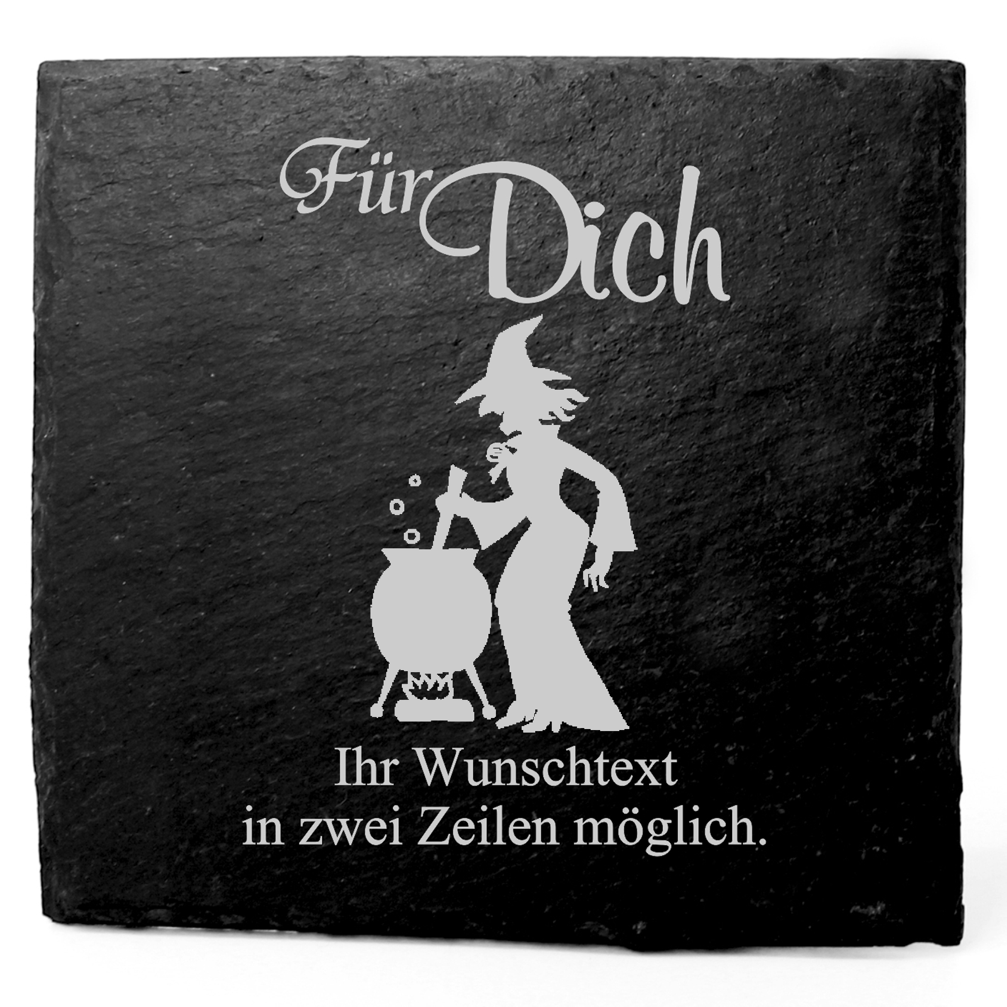 Deko Schiefer Untersetzer personalisiert Hexe am Kessel - Für Dich - 11x11cm