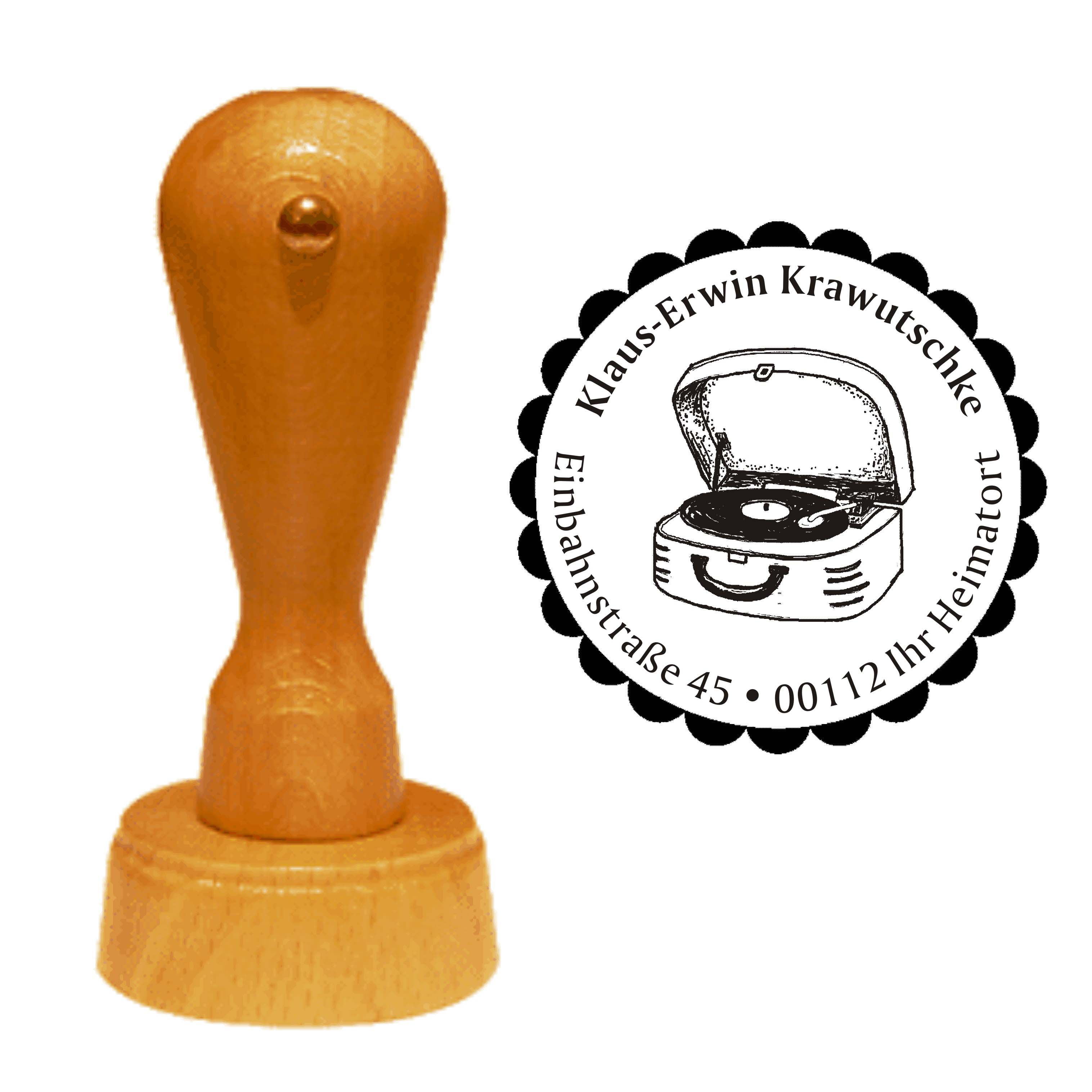 Adressenstempel « PLATTENSPIELER 02 » Stempel Ø 40 mm