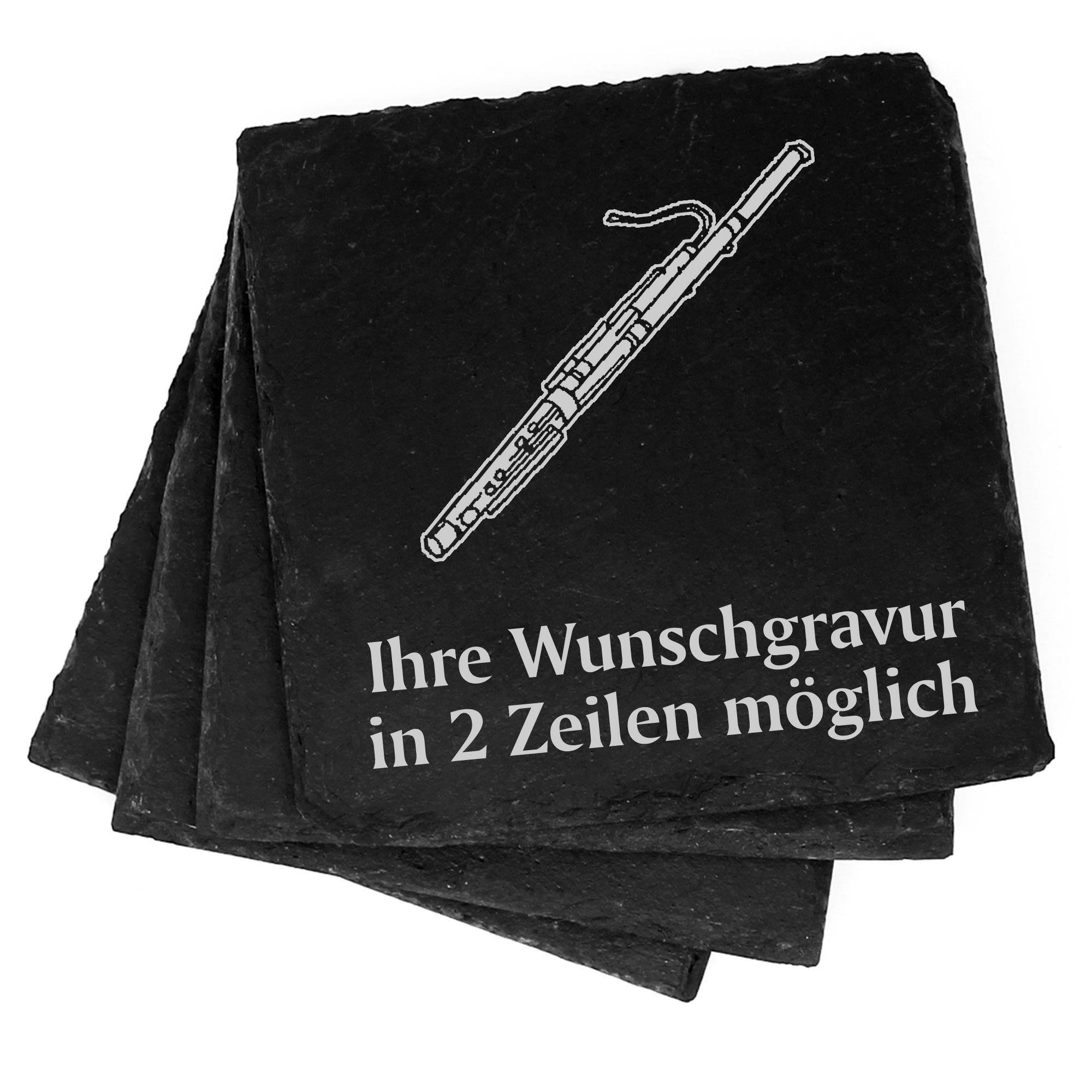 4x Fagott Deko Schiefer Untersetzer Wunschgravur Set - 11 x 11 cm