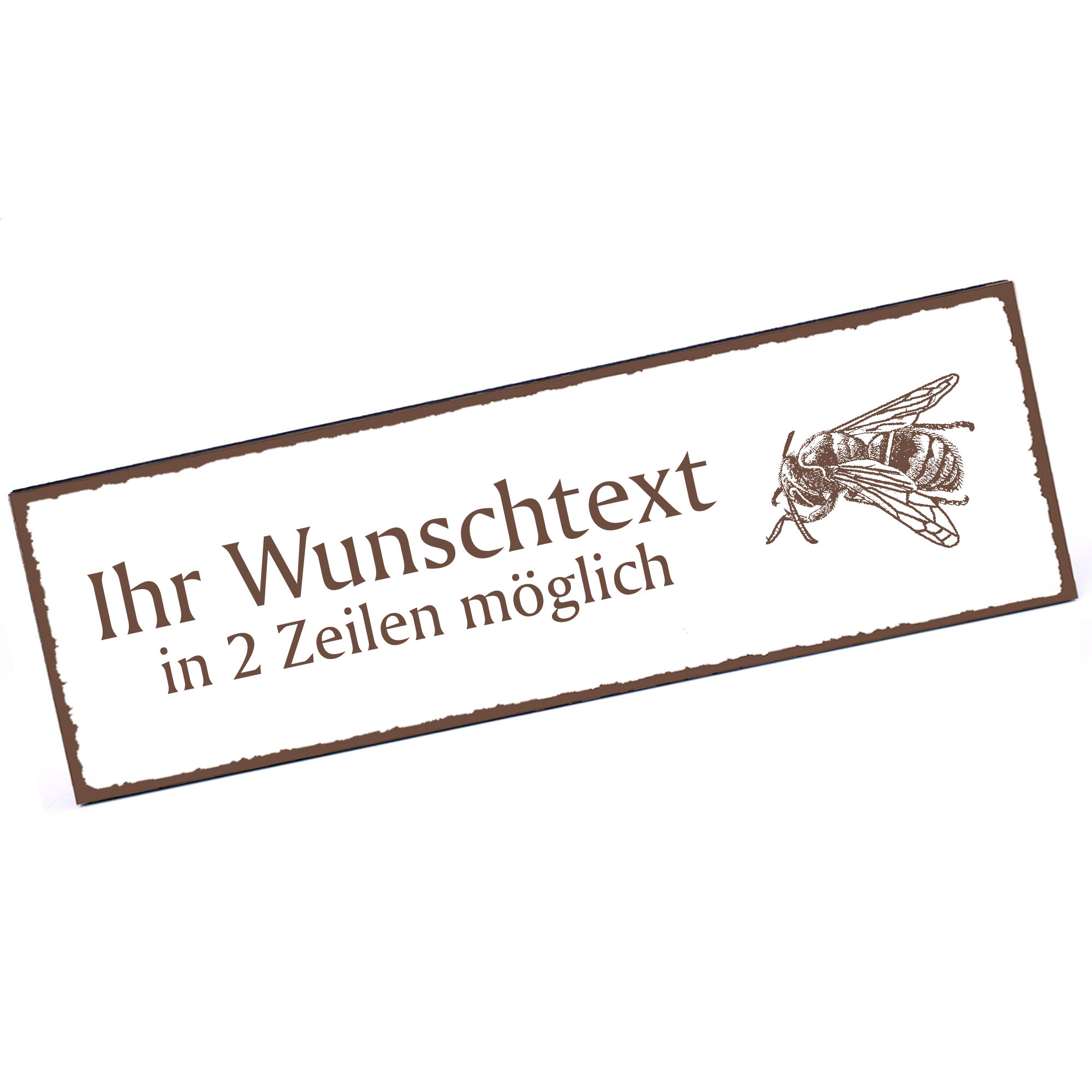 Türschild Biene Sitzend  Namensschild personalisiert mit Gravur - 150mm x 50mm - selbstklebend