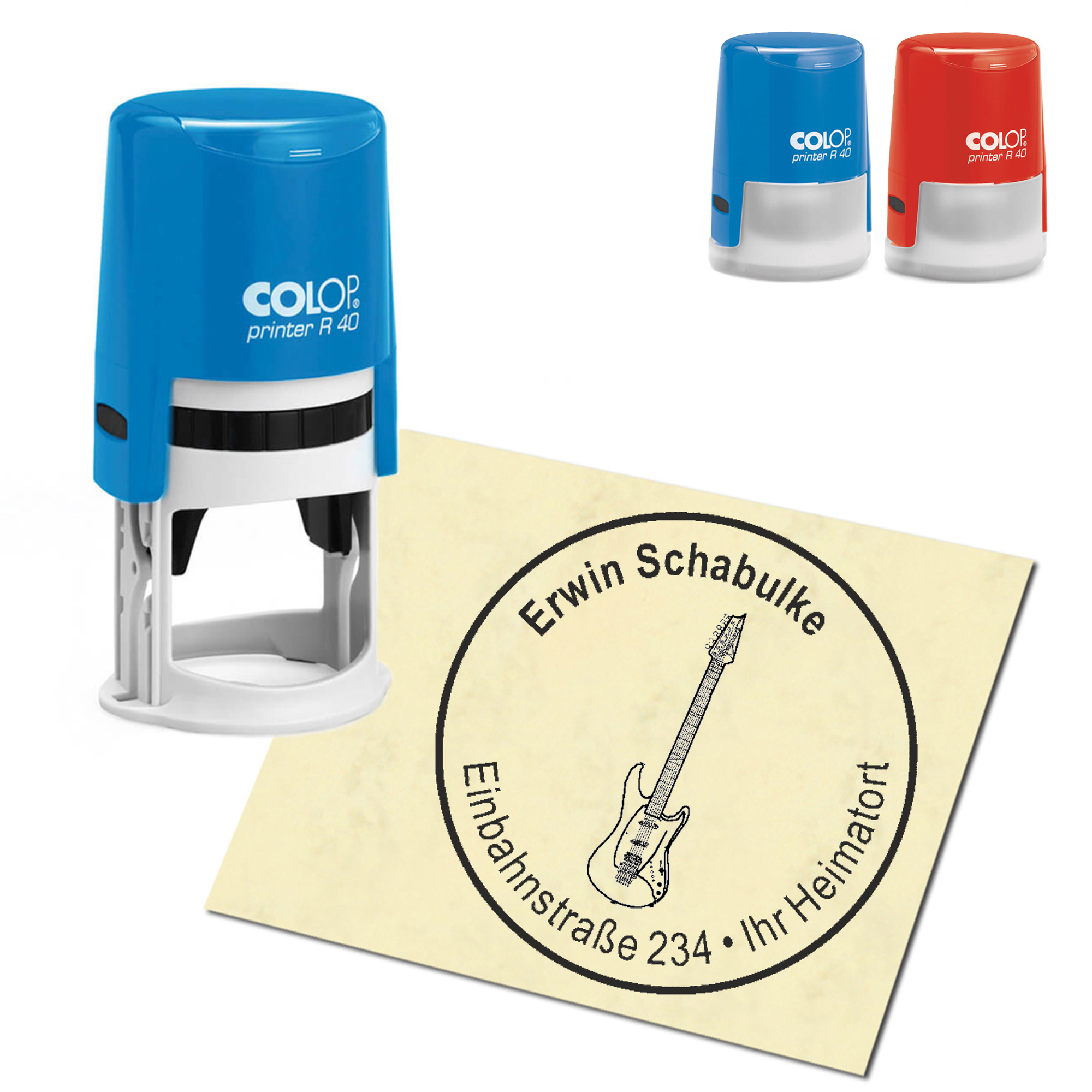 Stempel Adressstempel personalisiert - E-Gitarre - rund &empty; 40mm