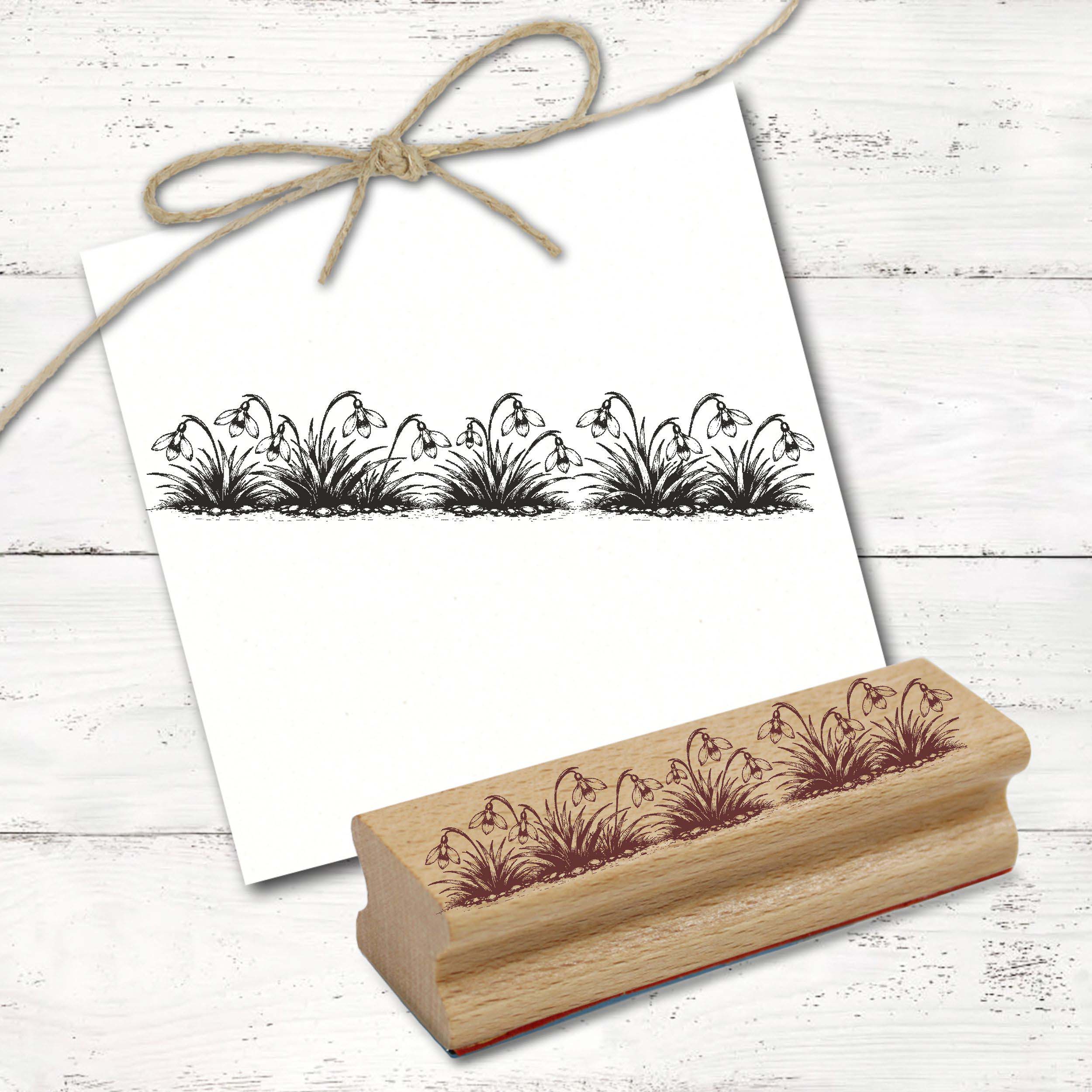 Stempel Schneeglöckchen Bordüre Motivstempel - Winter Frühling Holzstempel Frühblüher 98 x 18 mm