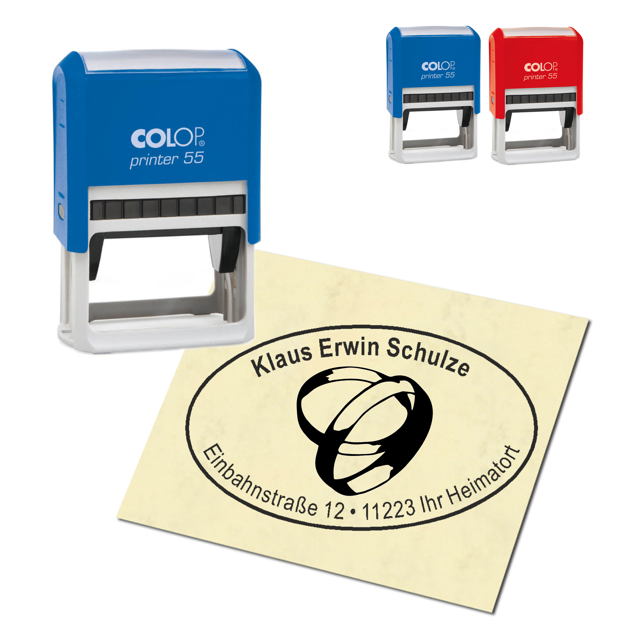 Adressstempel personalisiert Stempel - Eheringe - oval 59 x 39 mm
