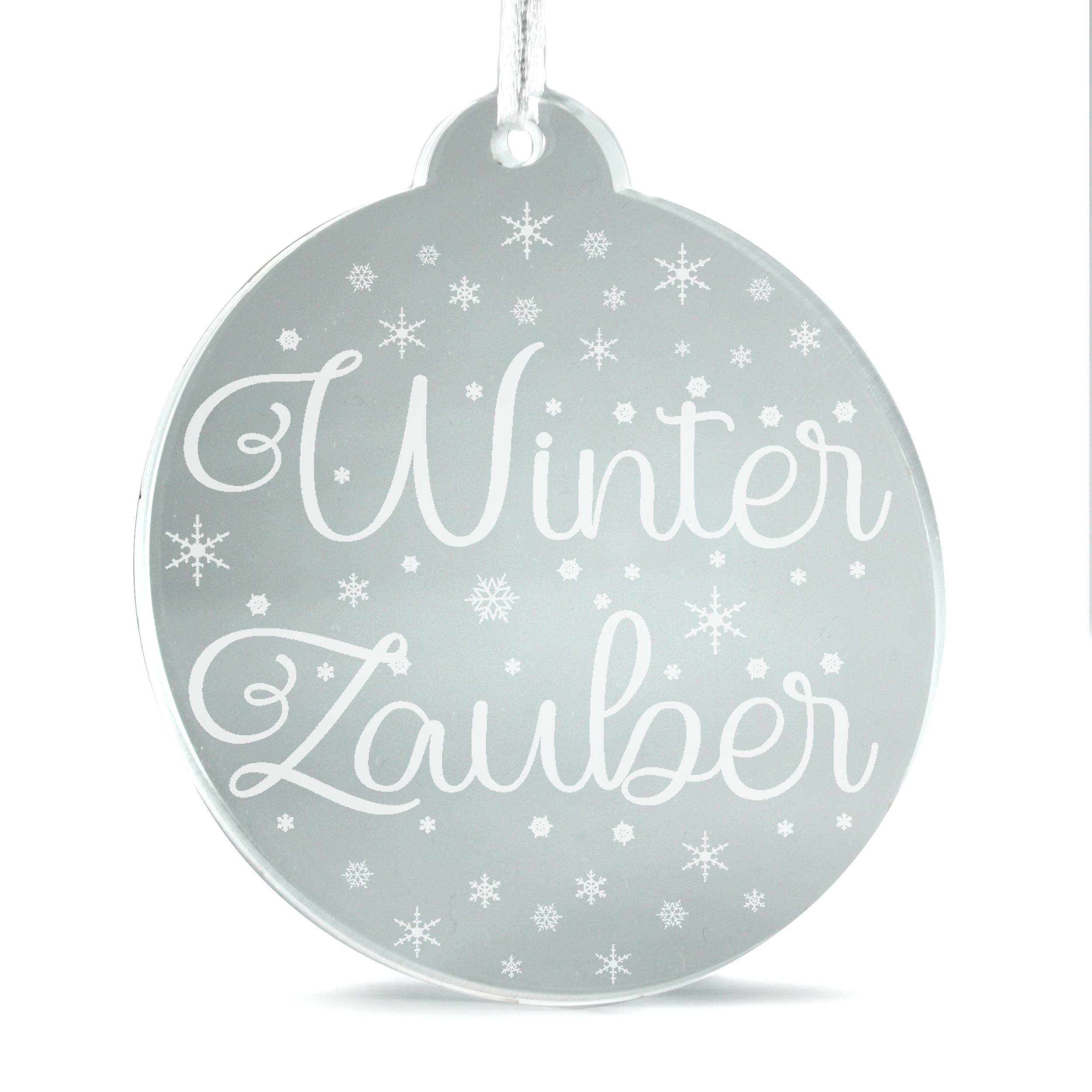 Christbaumanhänger Winterzauber aus Acryl – transparente Weihnachtsanhänger mit weißer Gravur