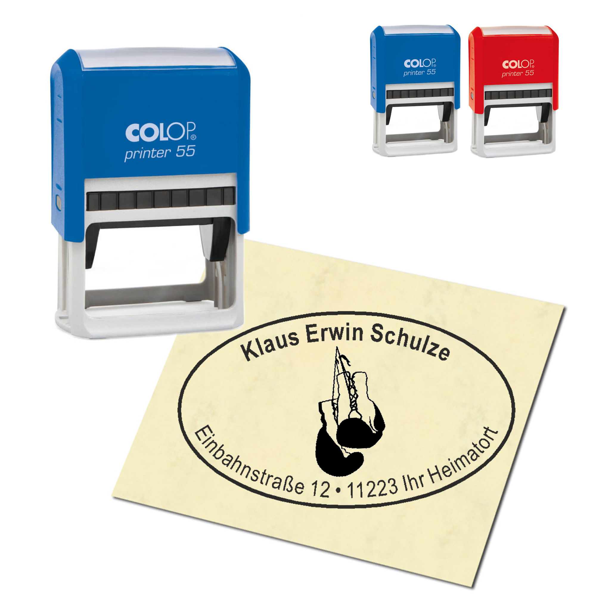 Adressstempel personalisiert Stempel - Boxhandschuhe - oval 59 x 39 mm