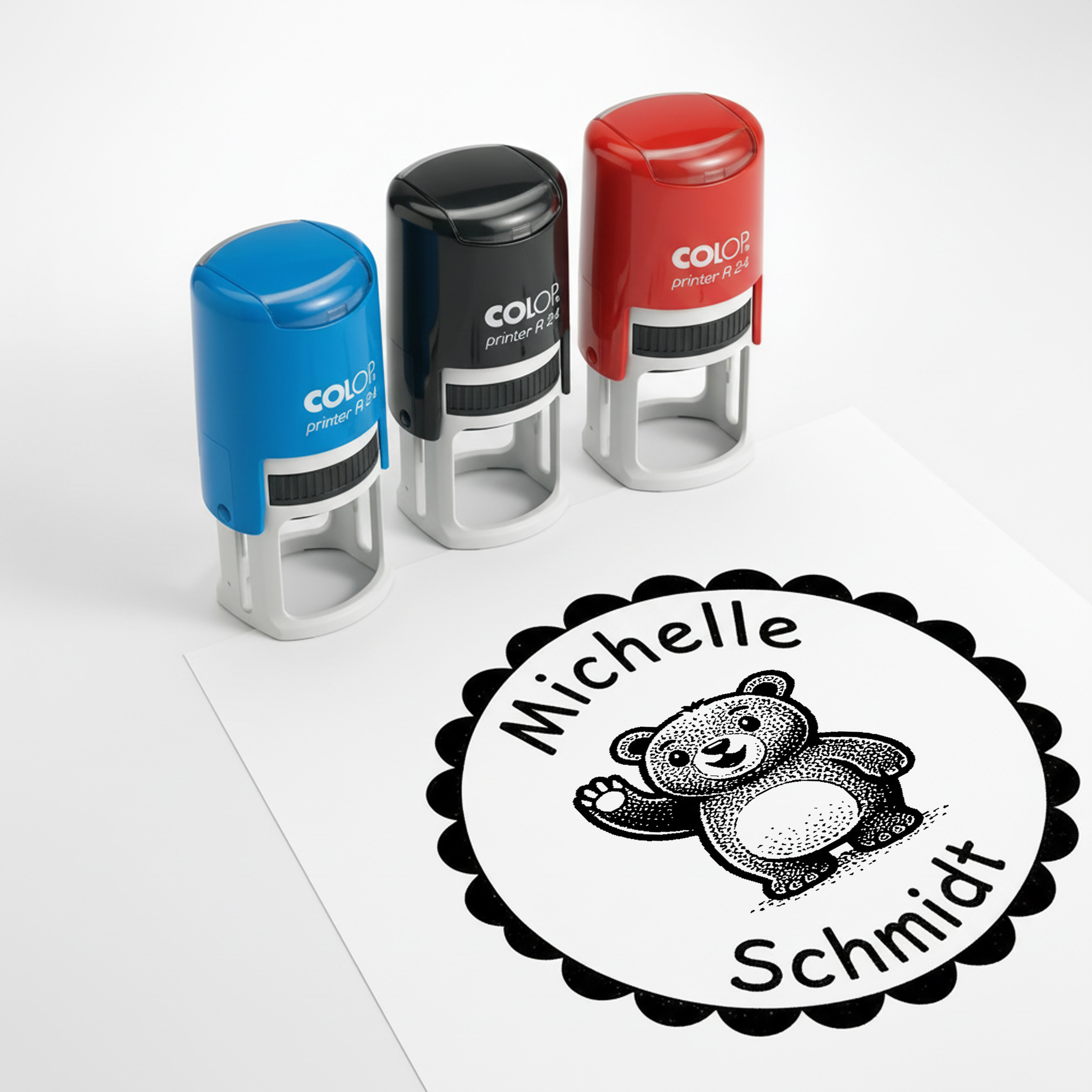 Kinder Namensstempel Bär personalisiert – 24mm – Namensstempel für Schule & Grundschule – Geschenk Schulanfang Einschulung