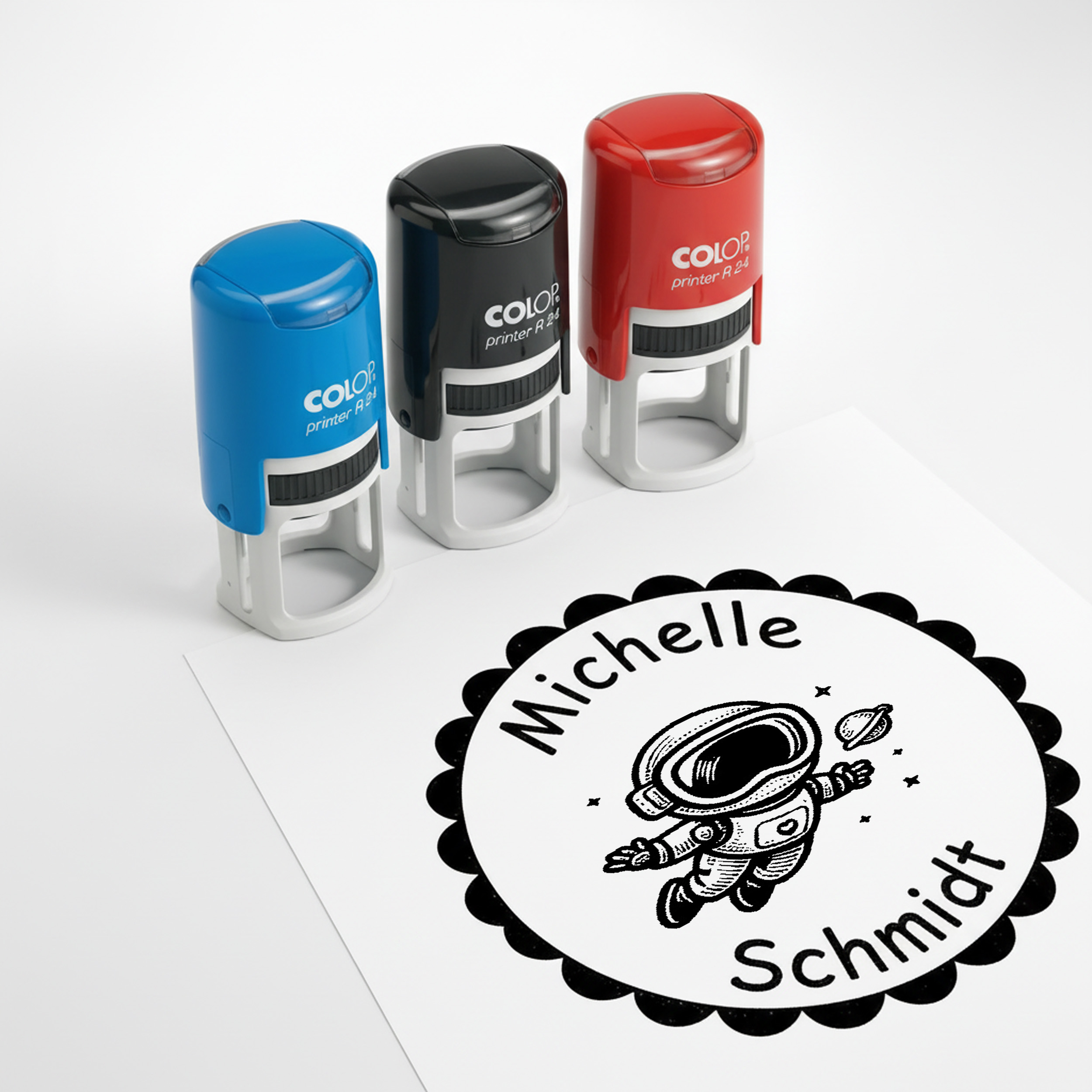 Kinder Namensstempel Astronaut personalisiert – 24mm – Namensstempel für Schule & Grundschule – Geschenk Schulanfang Einschulung