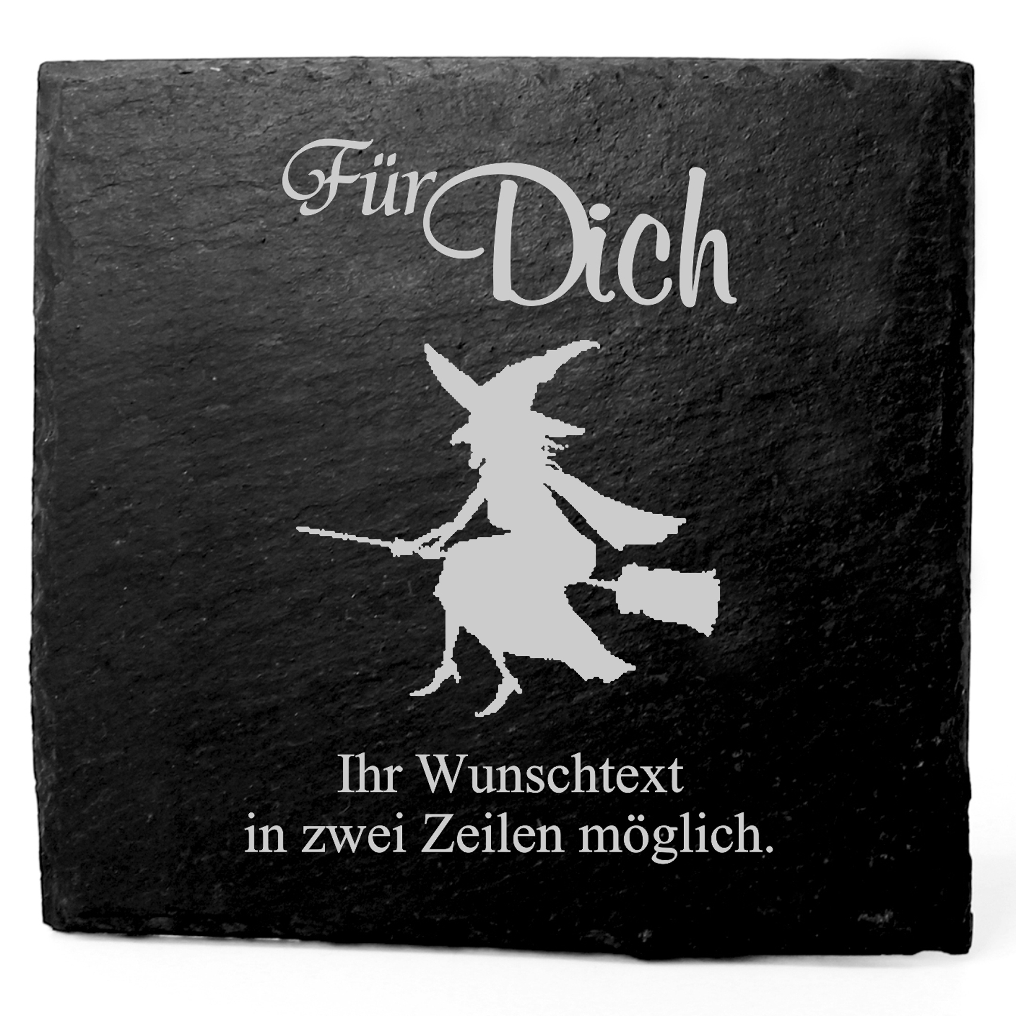 Deko Schiefer Untersetzer personalisiert Hexe auf Besen - Für Dich - 11x11cm
