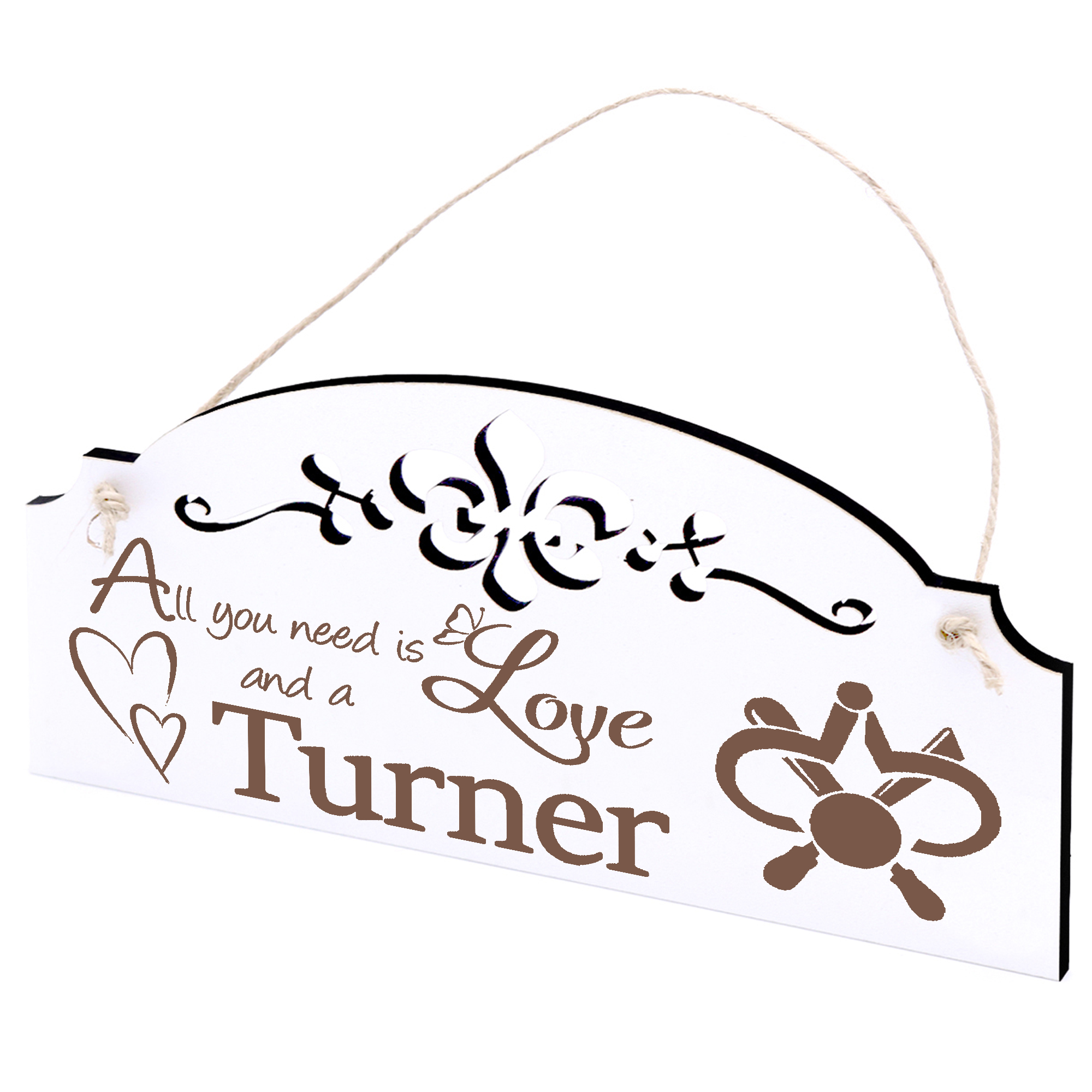 Schild Drechsler Deko 20x10cm - All you need is Love and a Turner - Holz