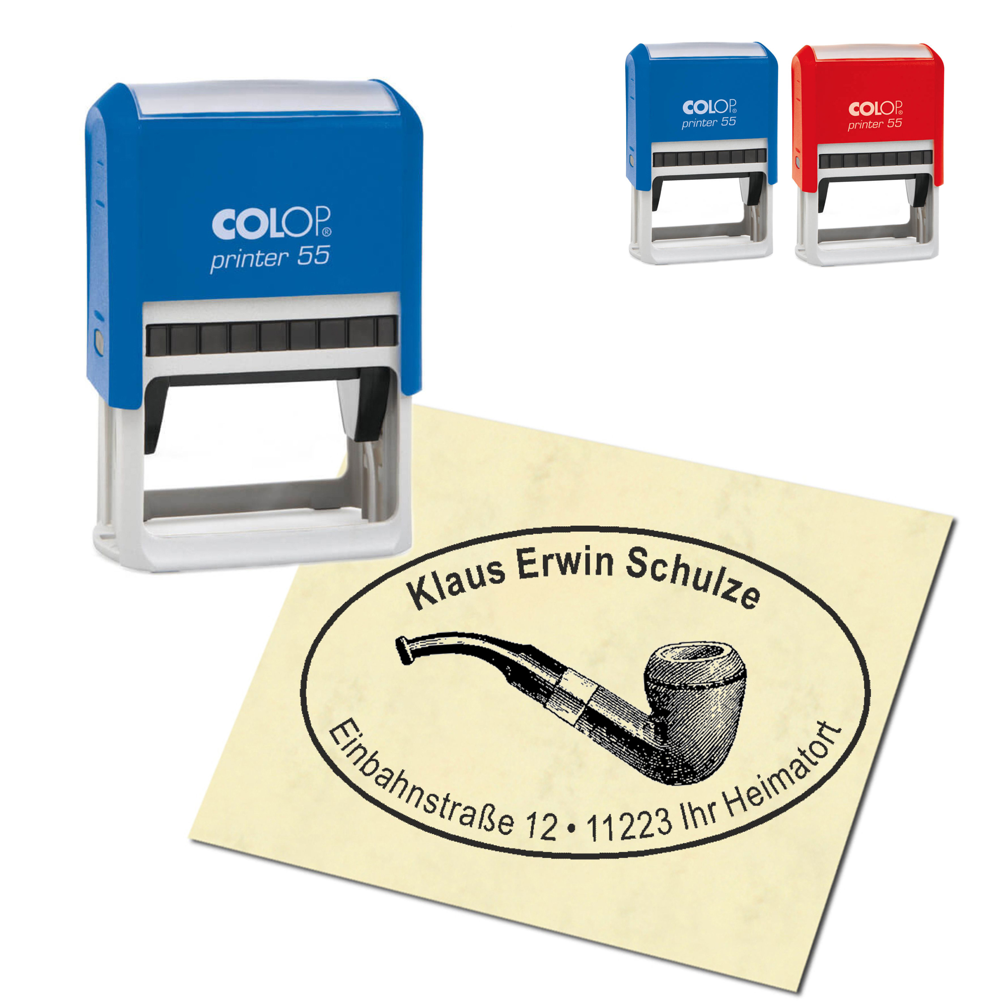 Adressstempel personalisiert Stempel - Pfeife - oval 59 x 39 mm