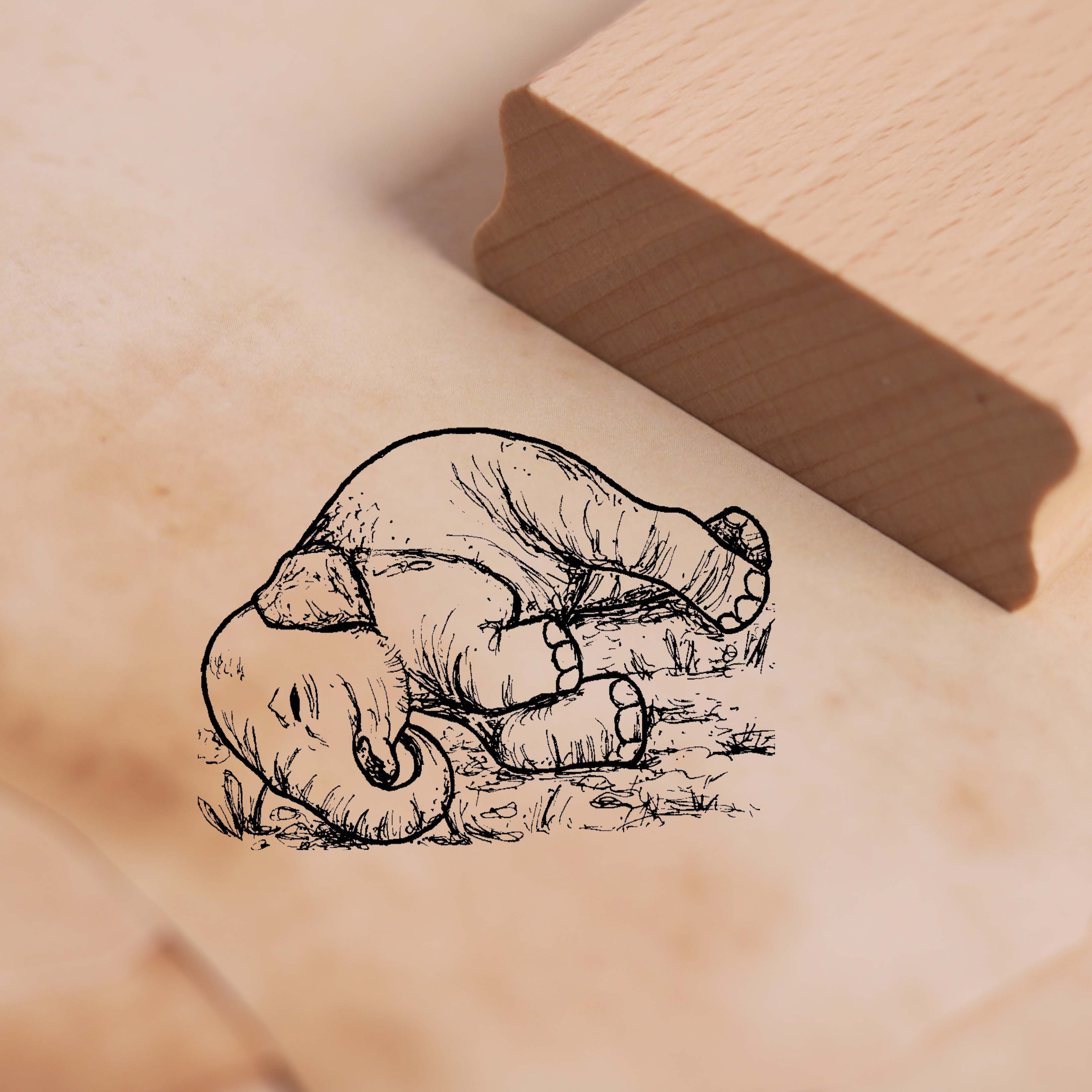 Motivstempel Elefant schläft - Stempel Holzstempel 38 x 28 mm