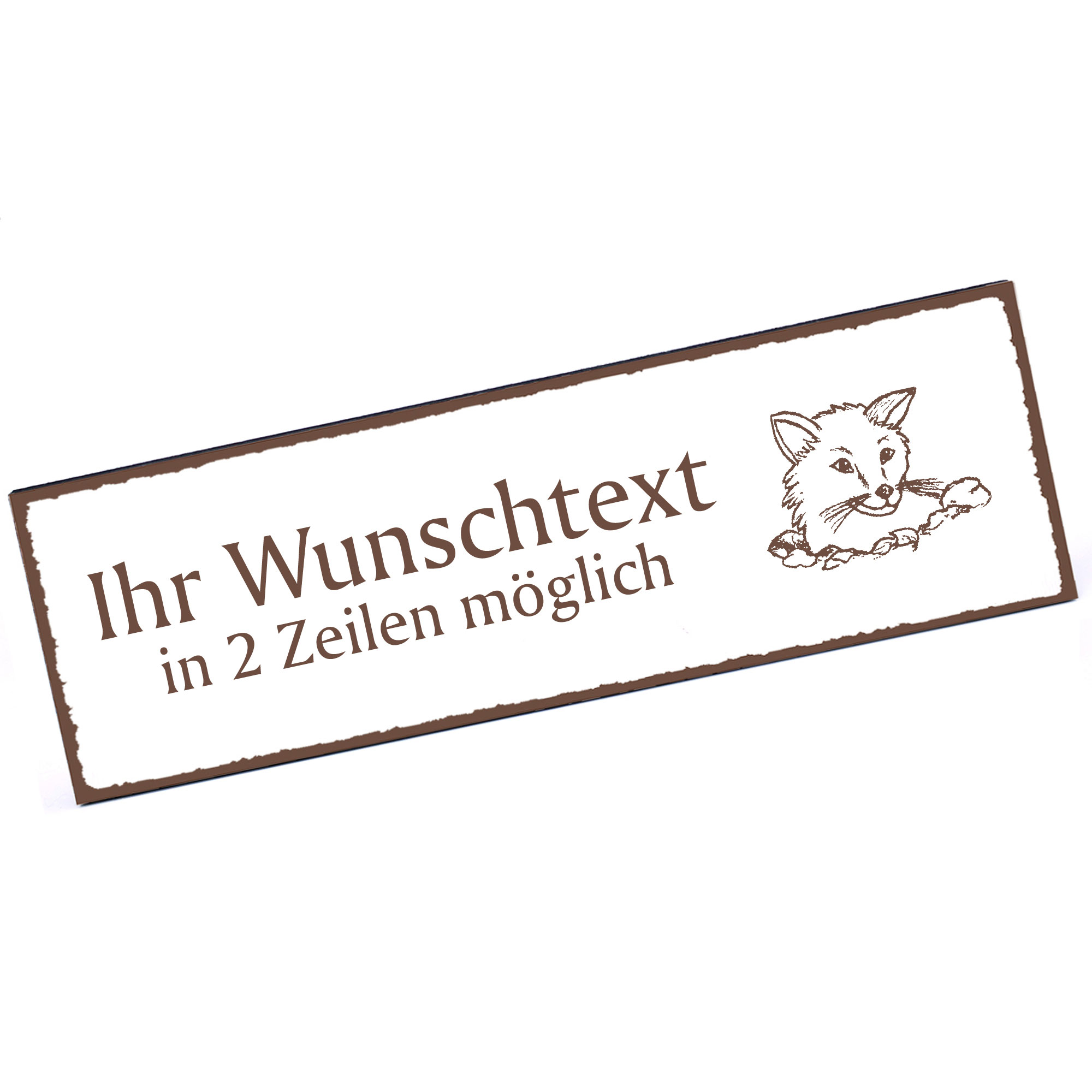 Türschild Fuchs im Erdloch  Namensschild personalisiert mit Gravur - 150mm x 50mm - selbstklebend