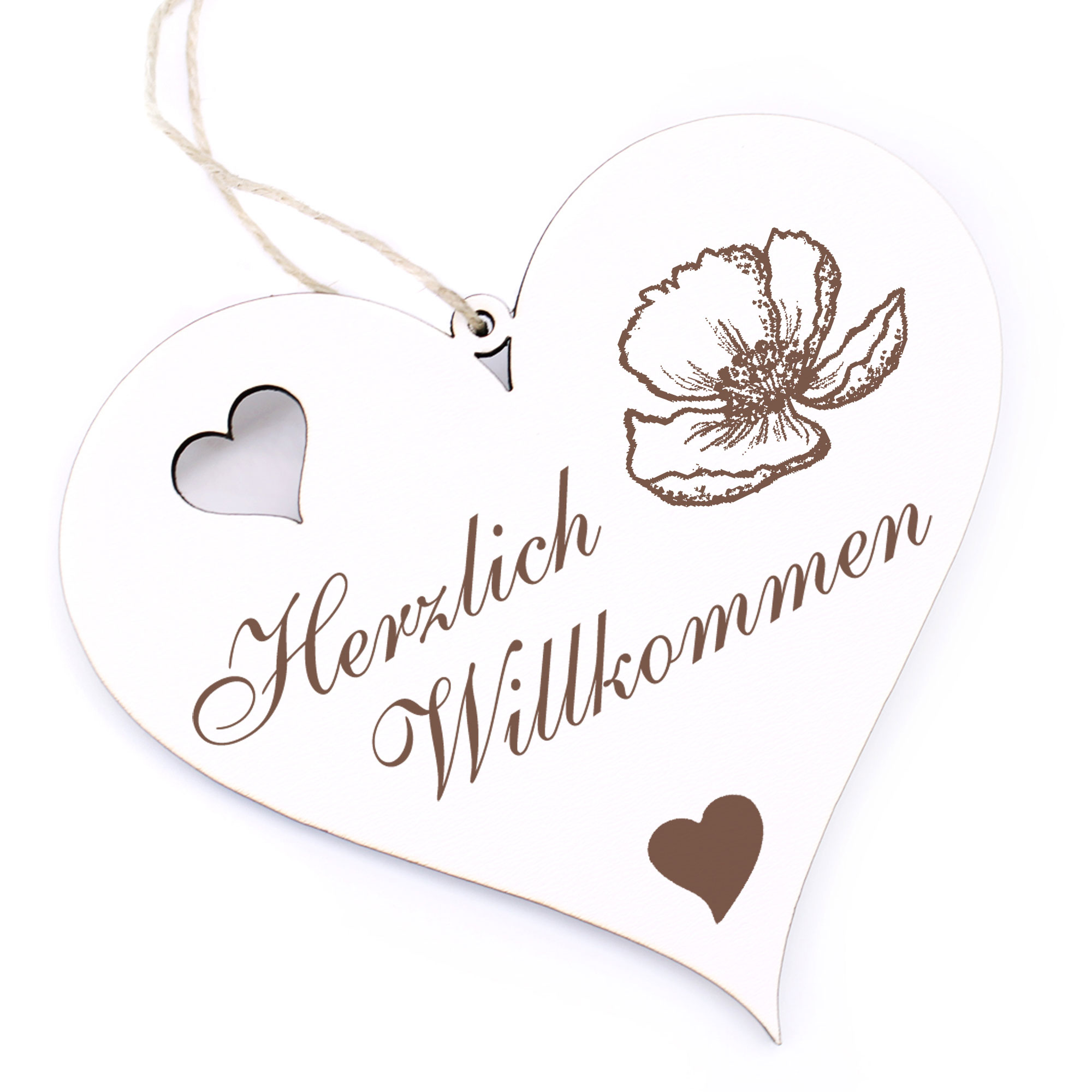 Herzlich Willkommen Schild - Zistrose - Deko Herz Holz