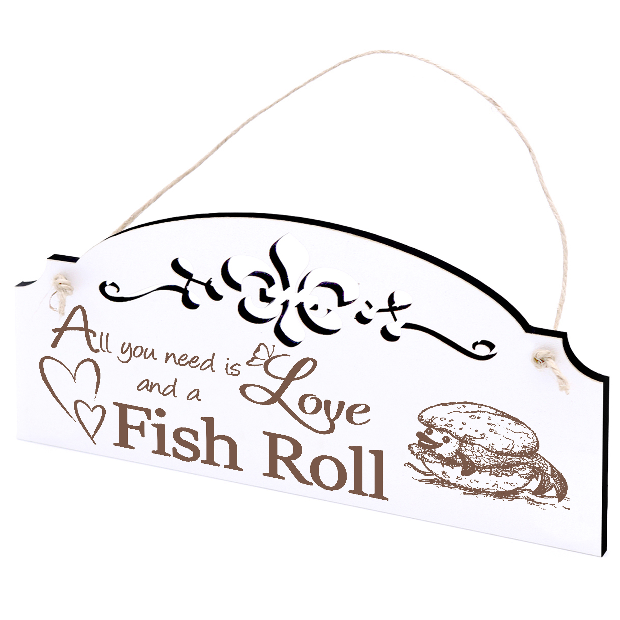 Schild lustiges Fischbrötchen Deko 20x10cm - All you need is Love and a Fish Roll - Holz