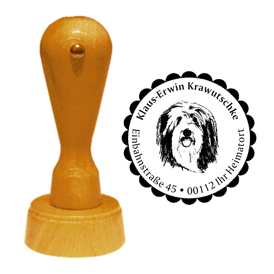 Adressstempel Bearded Collie -  Holzstempel personalisiert mit Adresse - Ø 40 mm