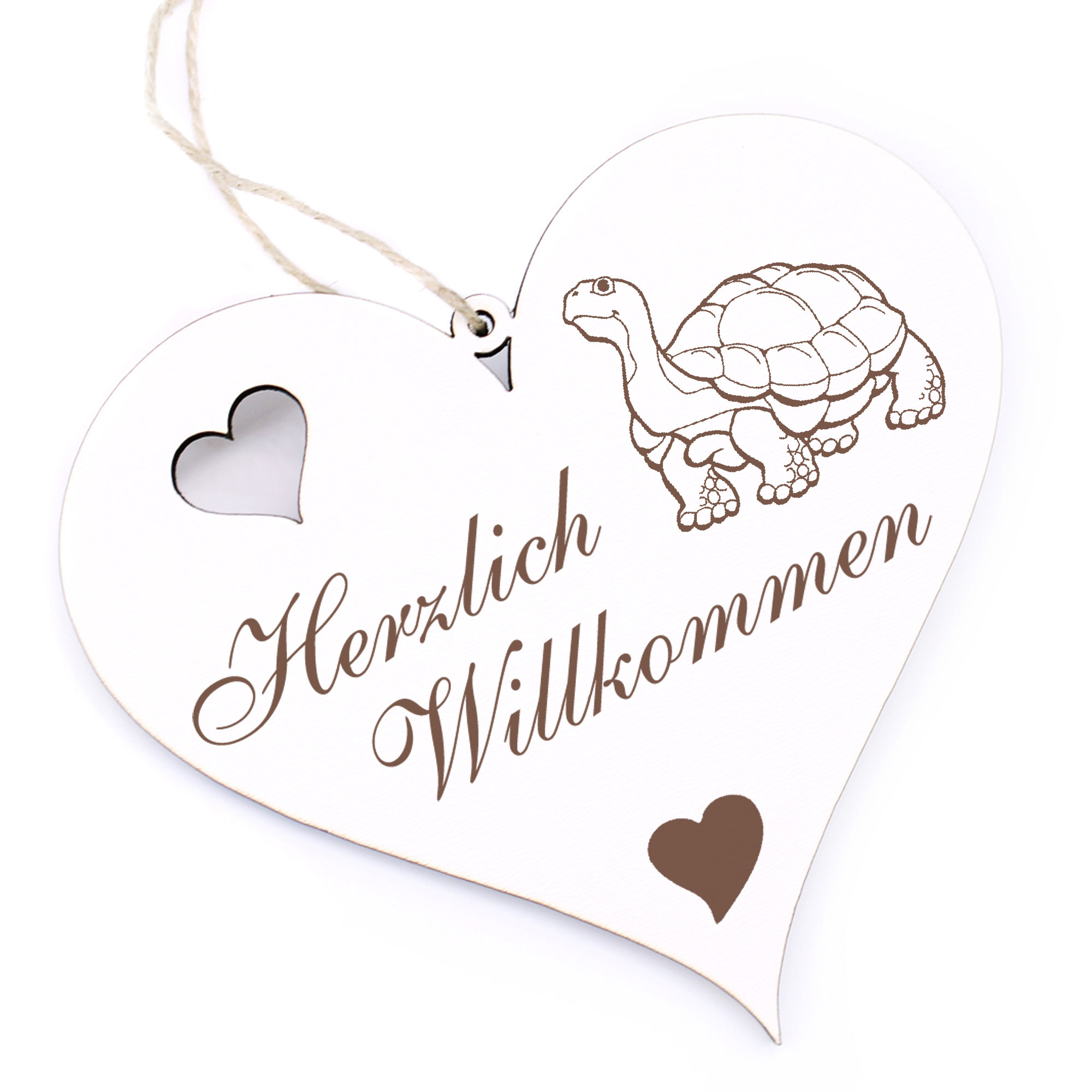 Herzlich Willkommen Schild - Schildkröte - Deko Herz Holz
