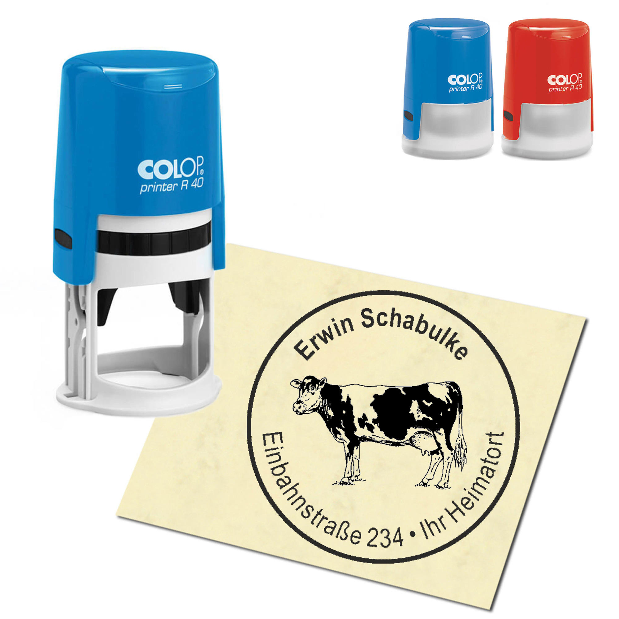 Stempel Adressstempel personalisiert - Kuh - rund &empty; 40mm