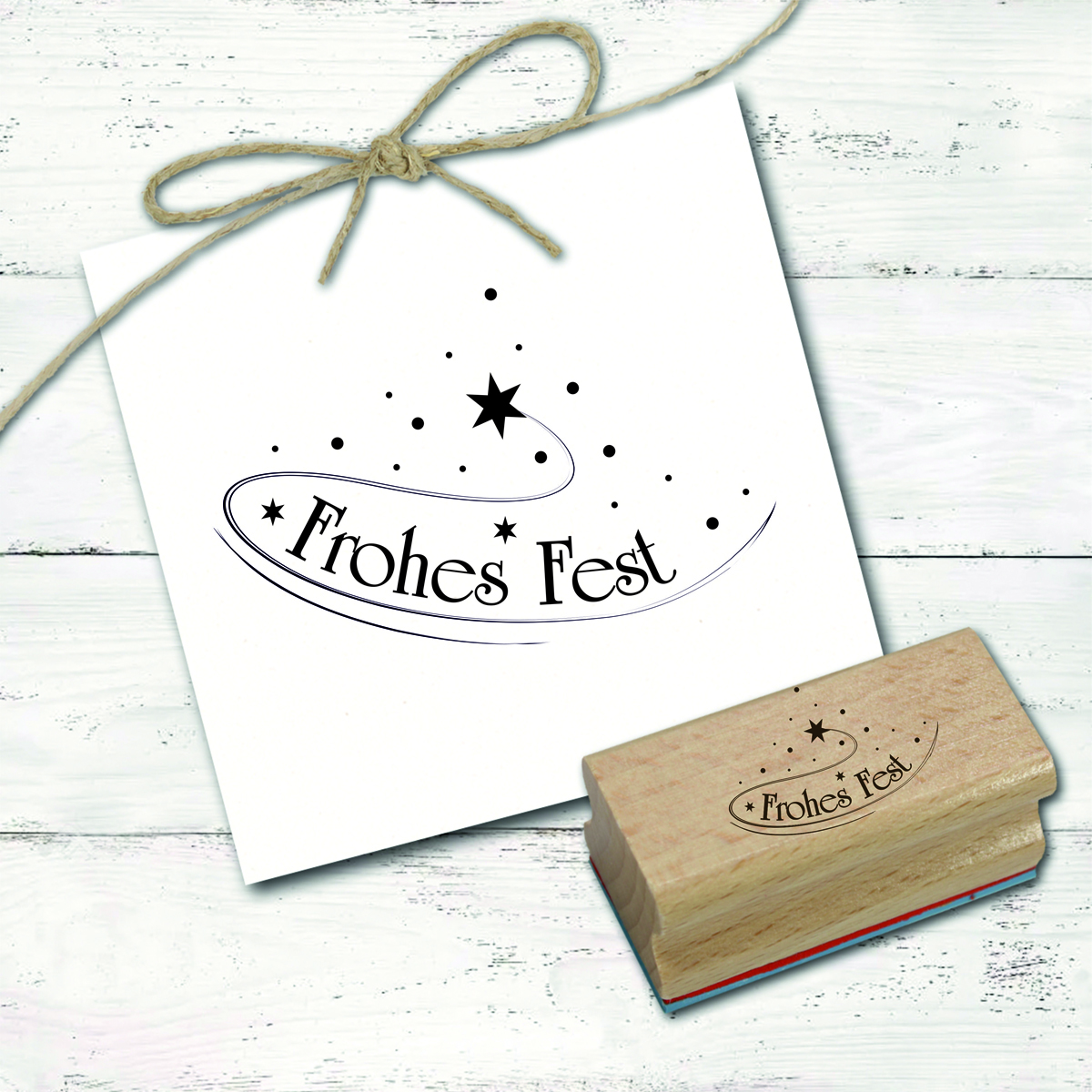 Motivstempel Frohes Fest Stempel Sternschnuppe - Holzstempel Weihnachten modern 48mm x 30mm 