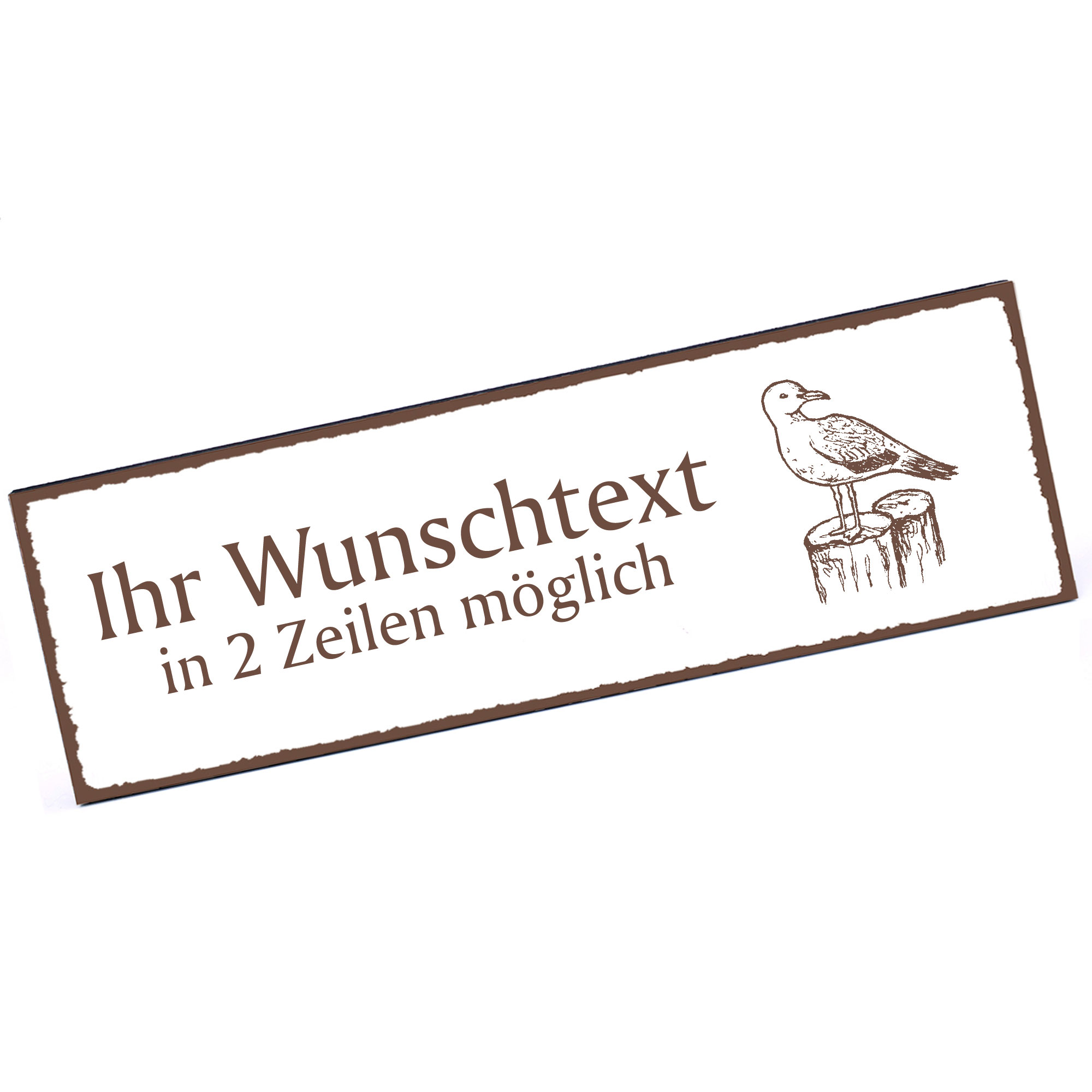 Türschild Möwe auf einer Buhne  Namensschild personalisiert mit Gravur - 150mm x 50mm - selbstkleben