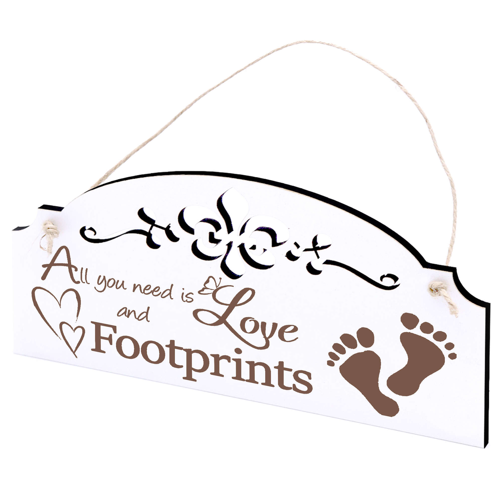Schild Fußabdrücke Deko 20x10cm - All you need is Love and Footprints - Holz