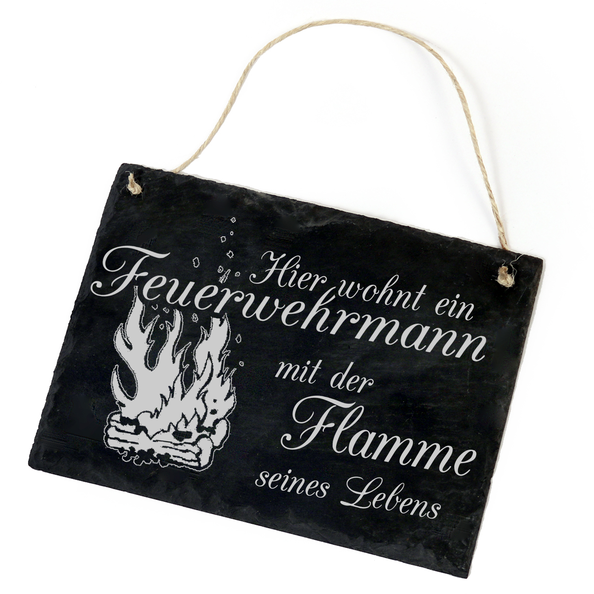 Türschild Schild Feuerwehrmann - Hier wohnt ein Feuerwehrmann - 22x16cm aus Schiefer