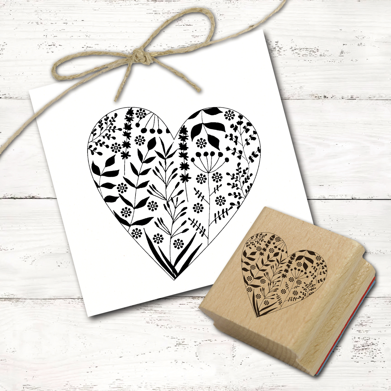 Motivstempel Herz mit Gräsern - Stempel minimalistisch Holzstempel 48 x 48 mm 