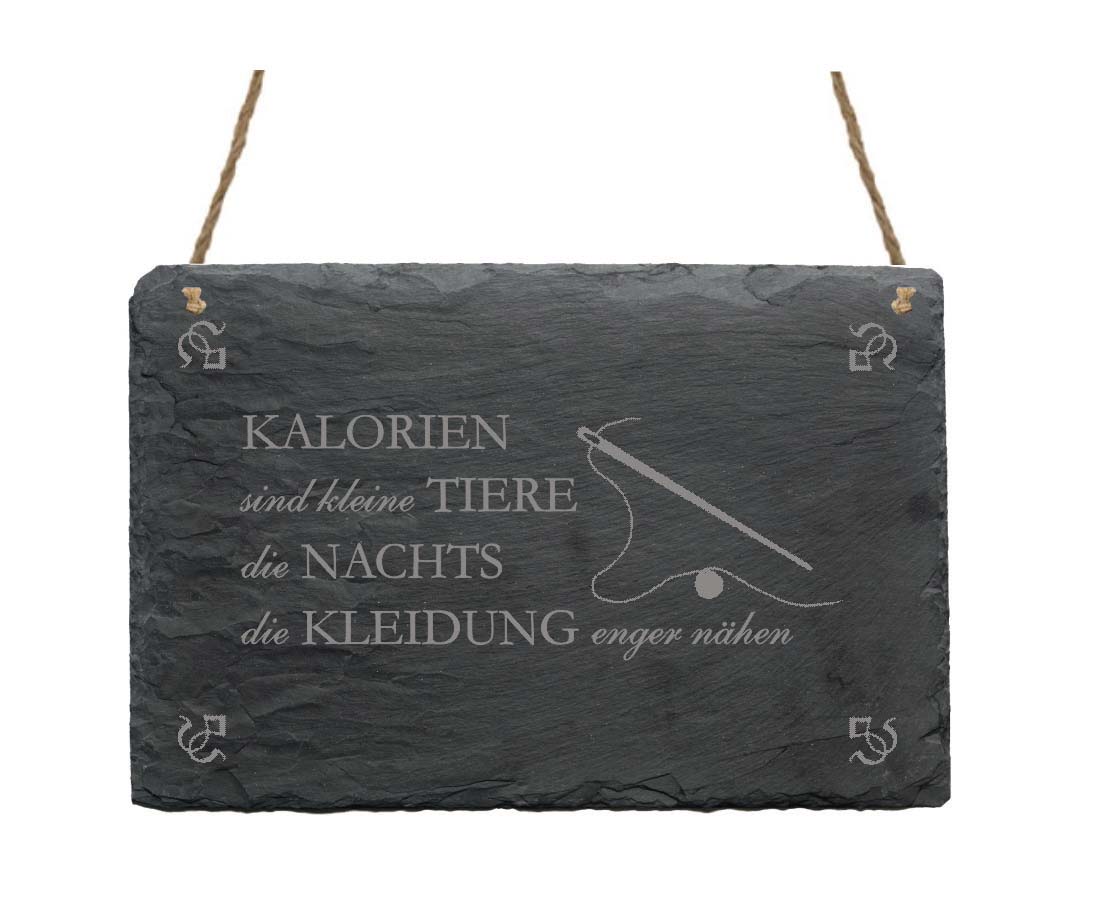 Schiefertafel « Kalorien sind kleine Tiere... »