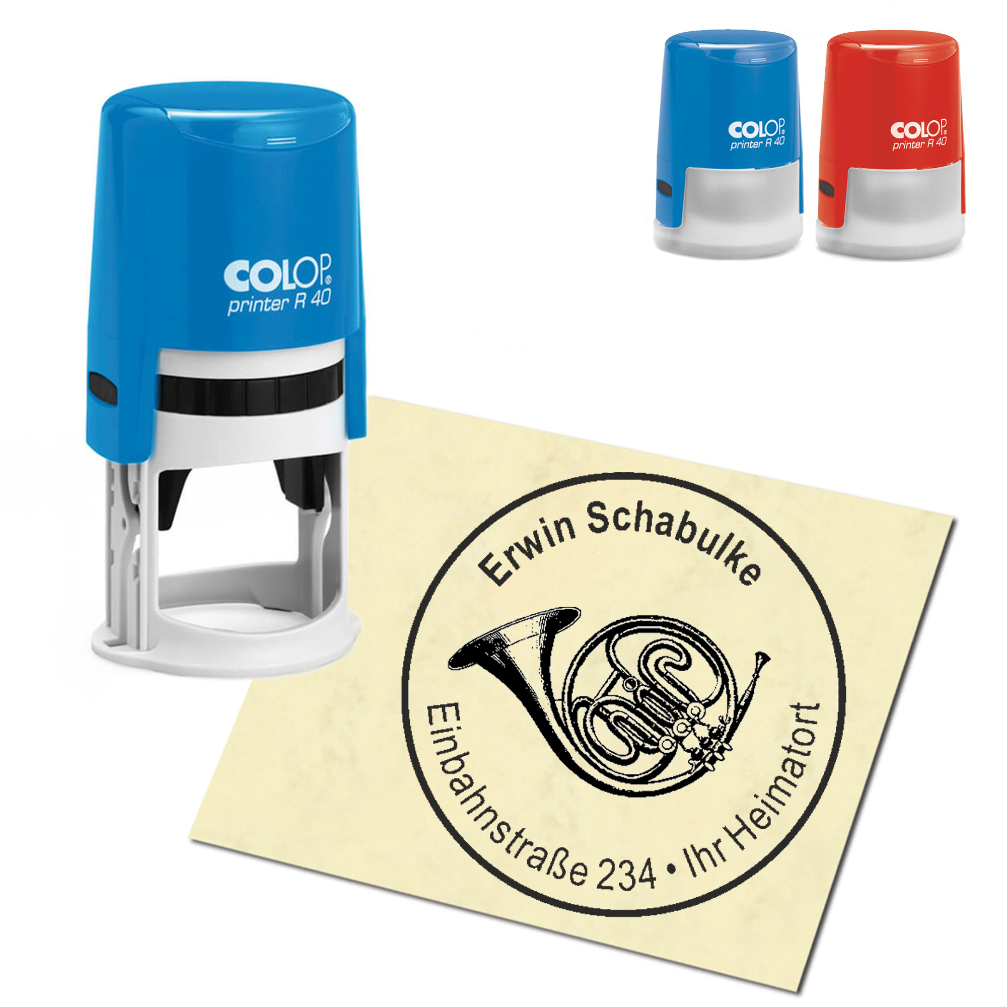Stempel Adressstempel personalisiert - Jagdhorn - rund &empty; 40mm