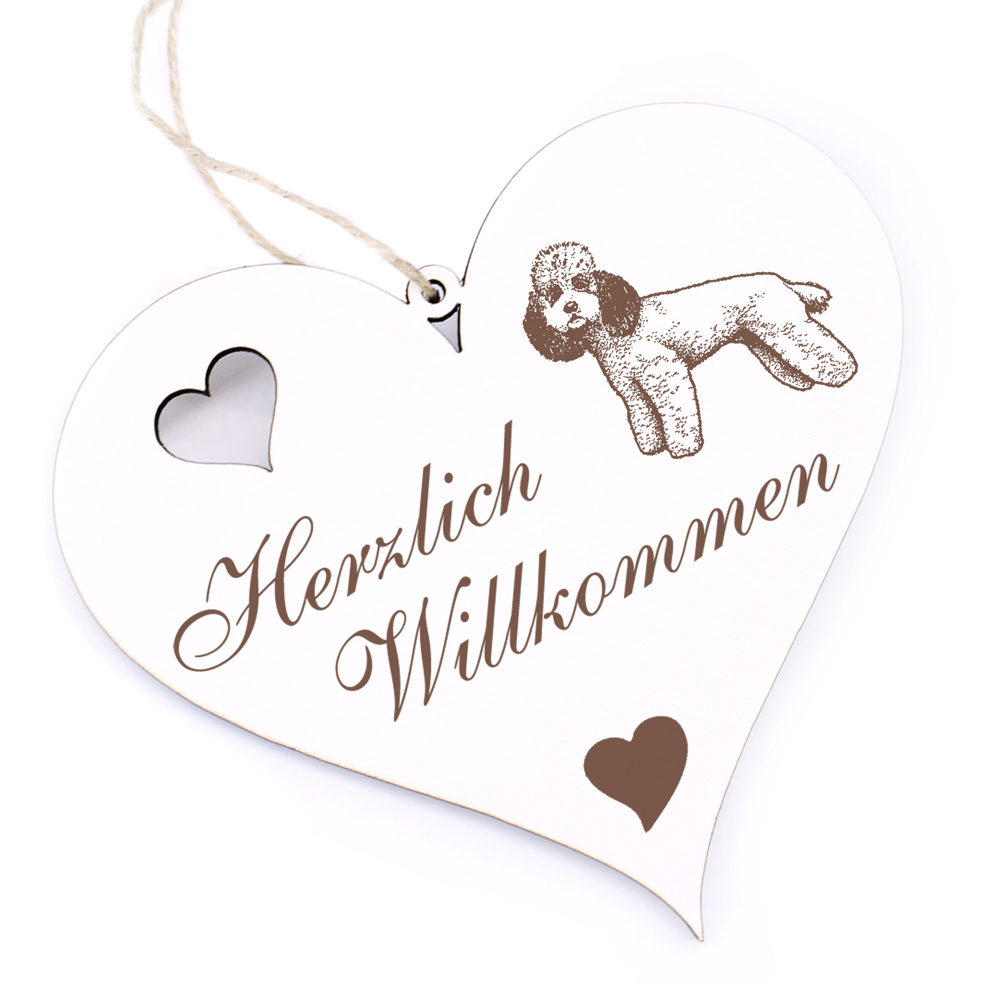 Herzlich Willkommen Schild - Pudel - Deko Herz Holz