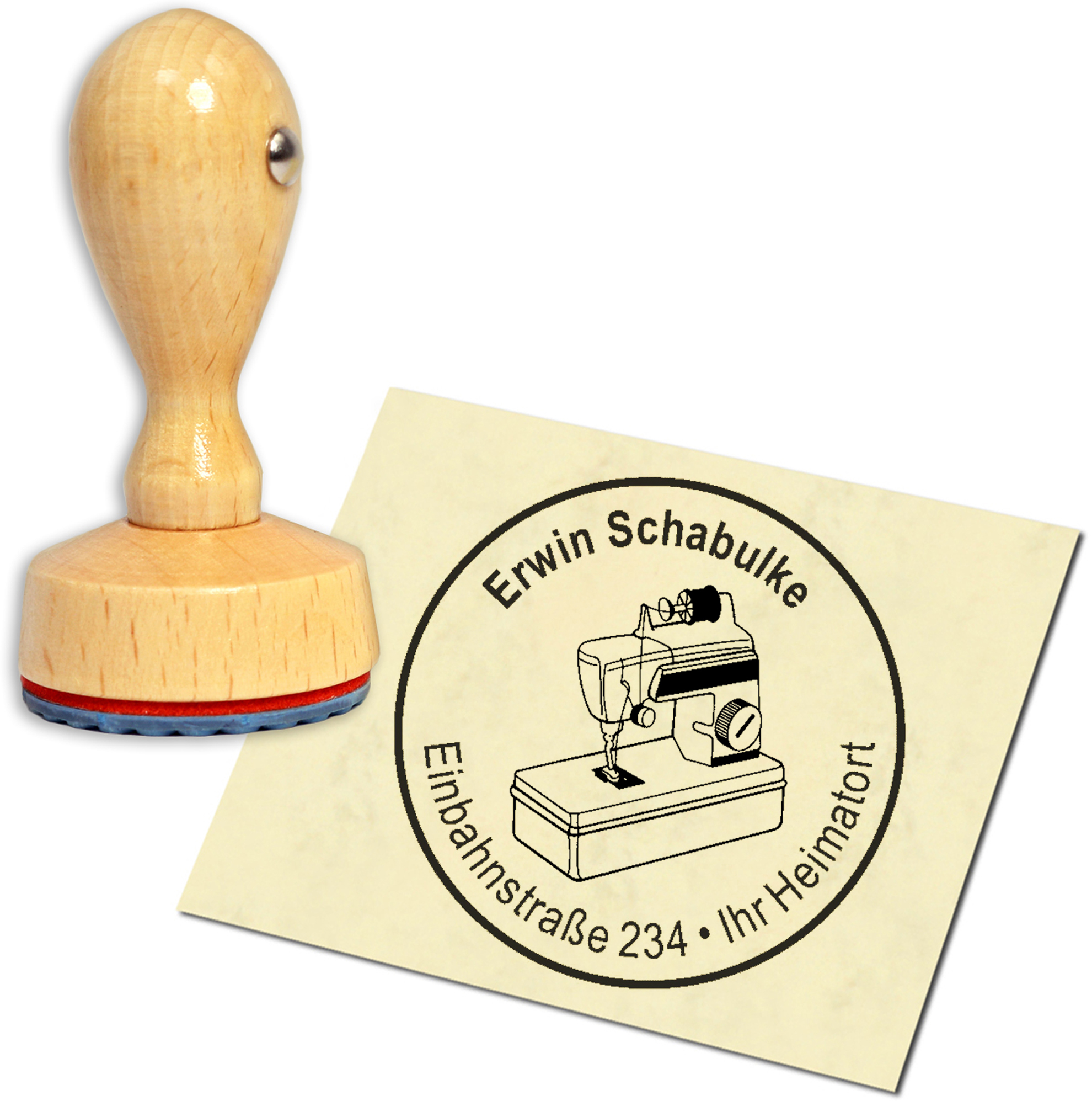Stempel Adressstempel Holzstempel - Nähmaschine - rund 40mm