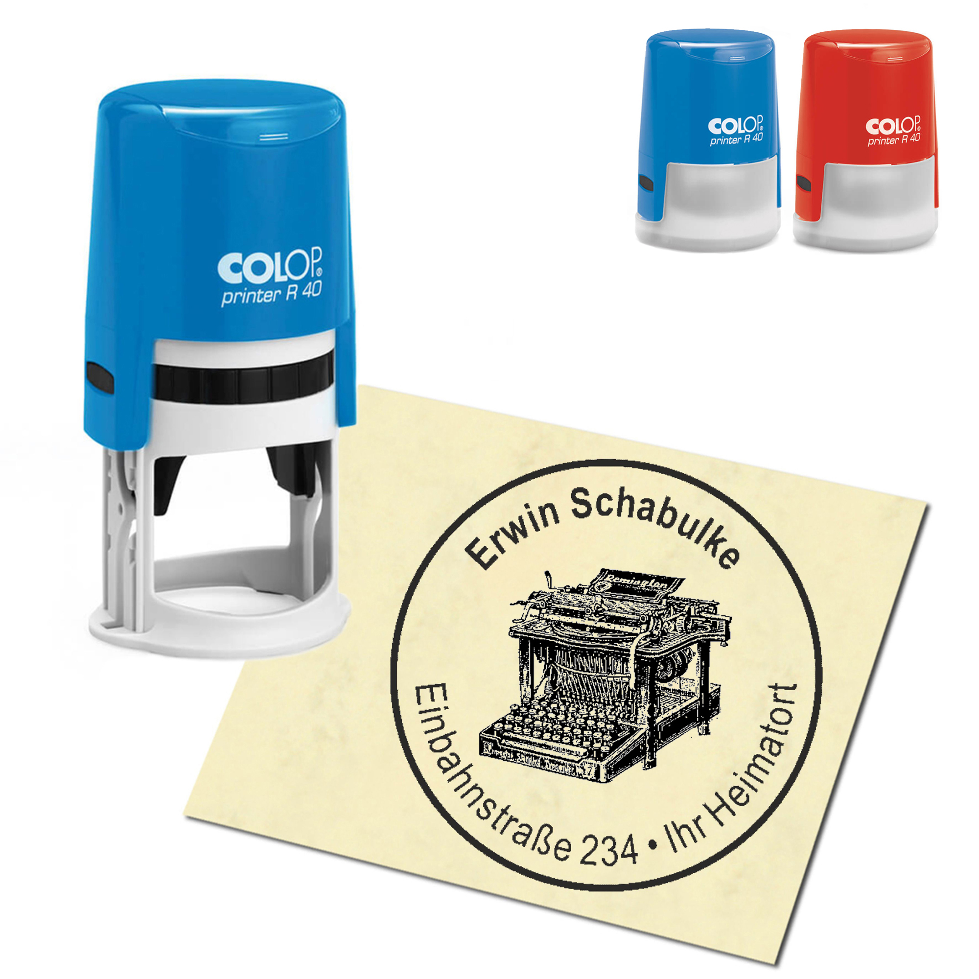 Stempel Adressstempel personalisiert - Schreibmaschine - rund &empty; 40mm