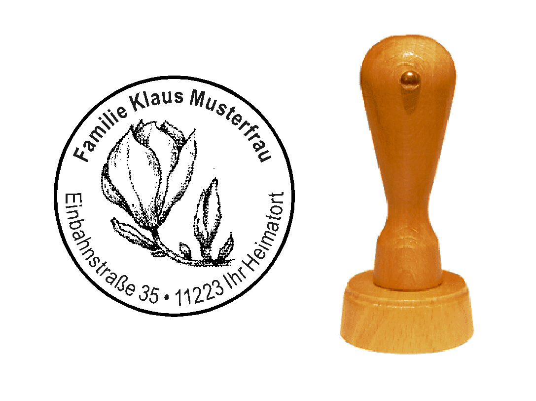 « Magnolie 2 » Holzstempel mit persönlichem Wunschtext