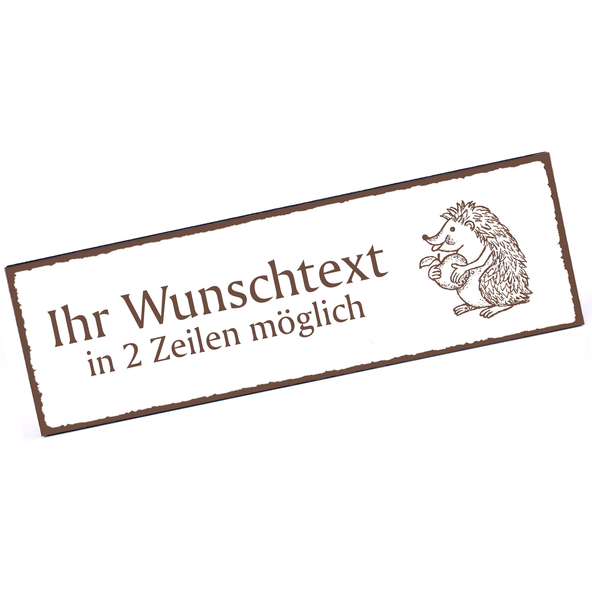 Türschild Igel mit Apfel  Namensschild personalisiert mit Gravur - 150mm x 50mm - selbstklebend