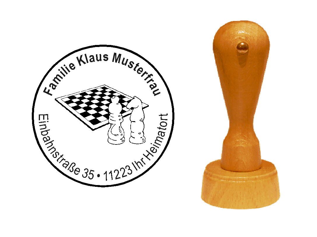 « Schach 2 » Holzstempel mit persönlichem Wunschtext