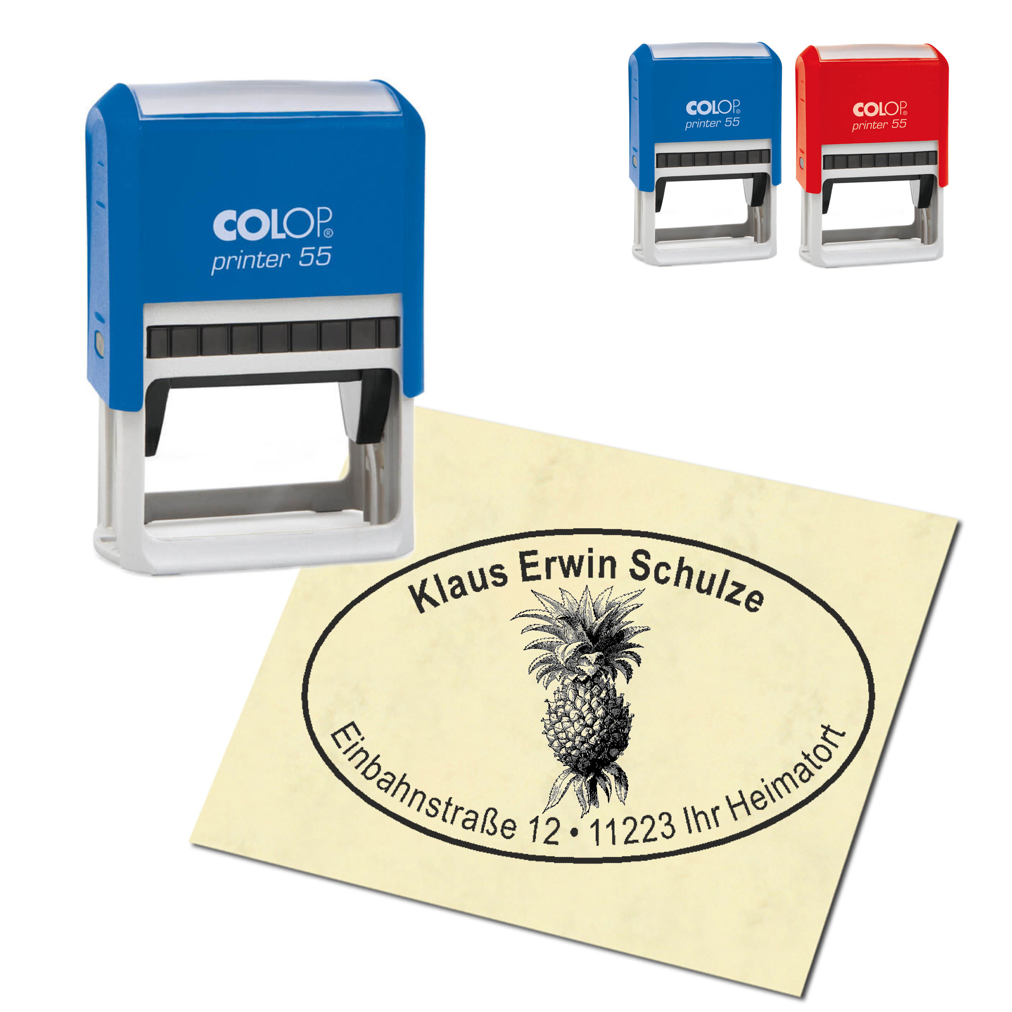 Adressstempel personalisiert Stempel - Ananas - oval 59 x 39 mm