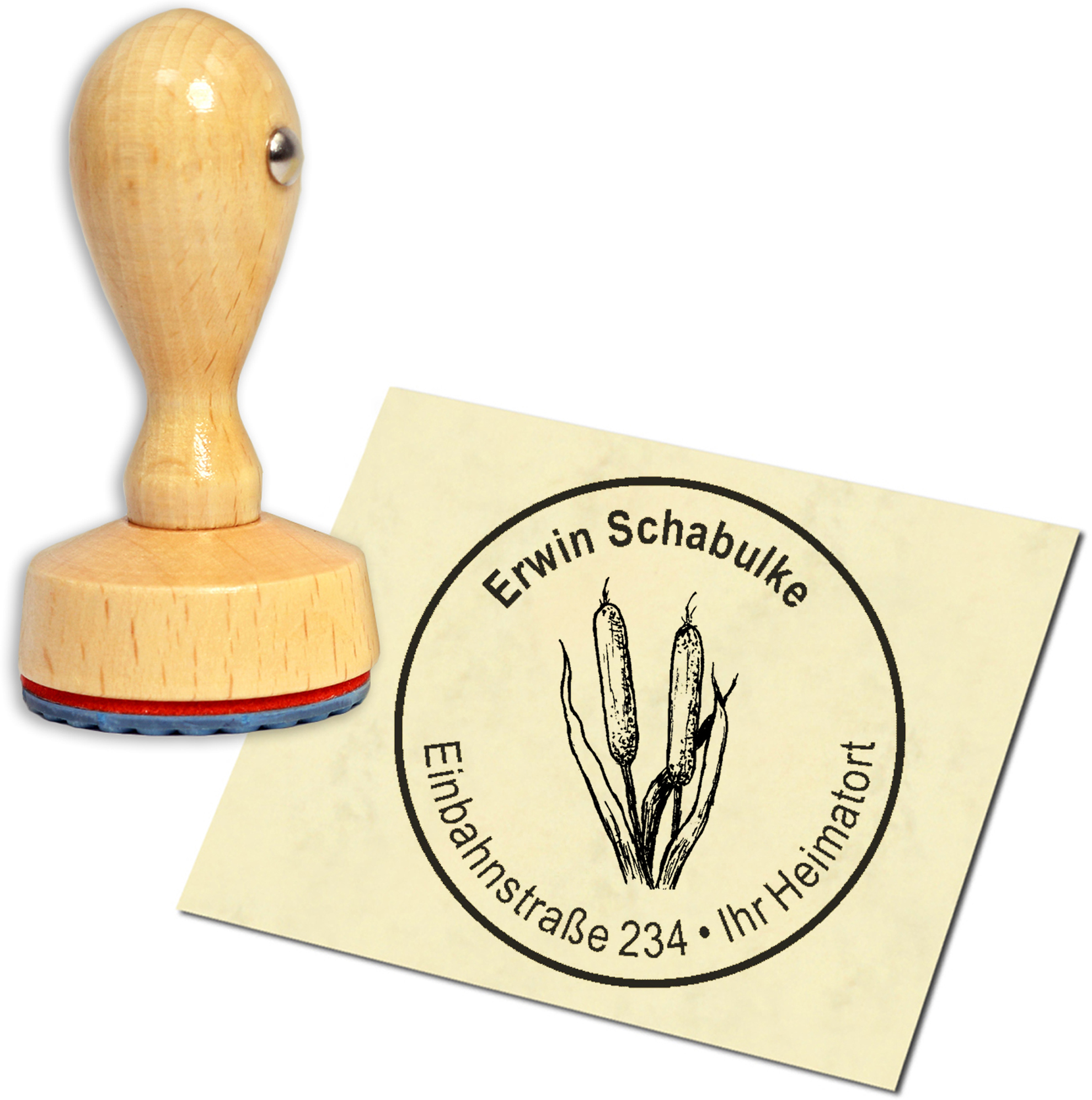 Stempel Adressstempel Holzstempel - Schilf - rund 40mm
