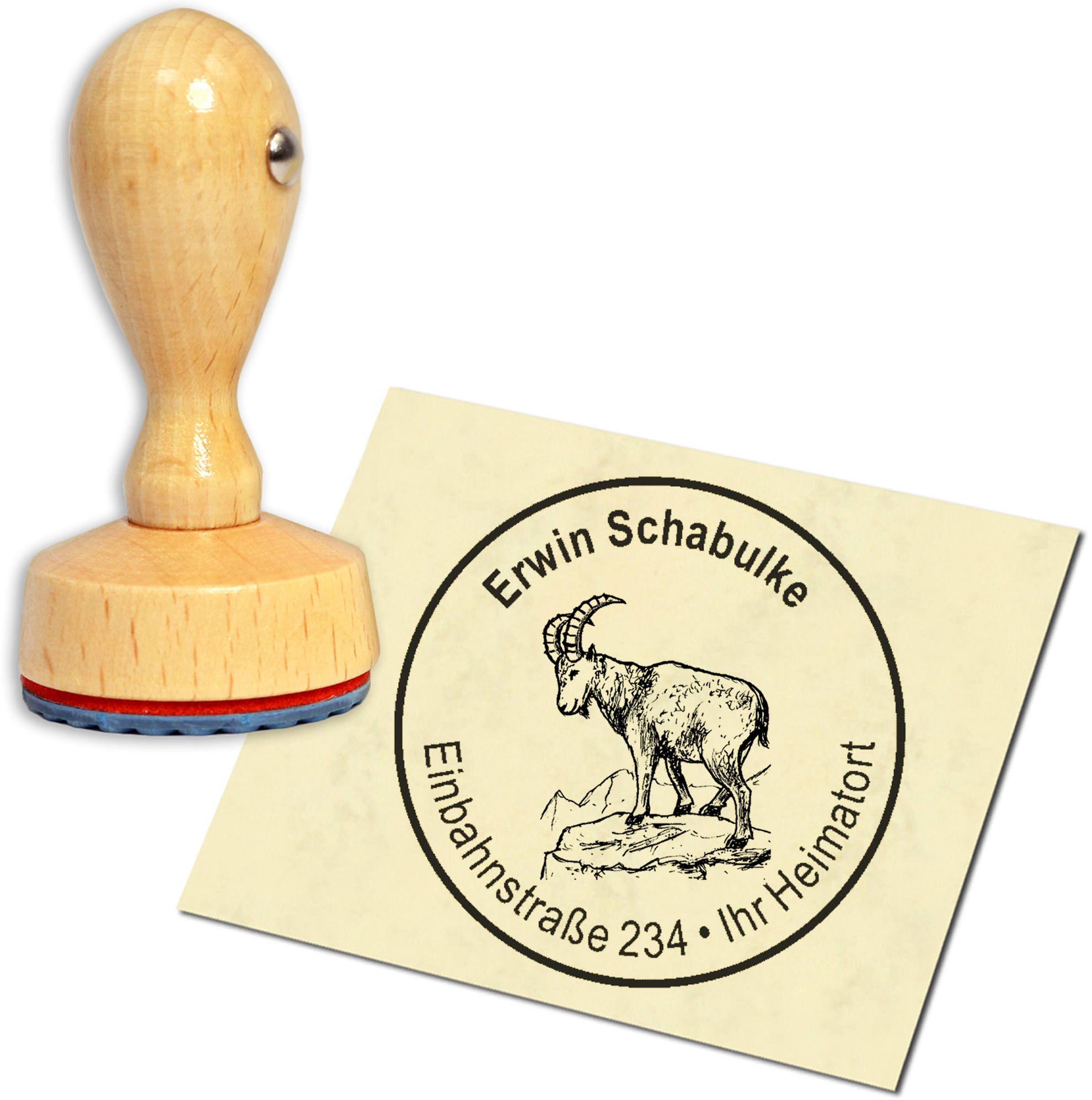 Stempel Adressstempel Holzstempel - Steinbock - rund 40mm