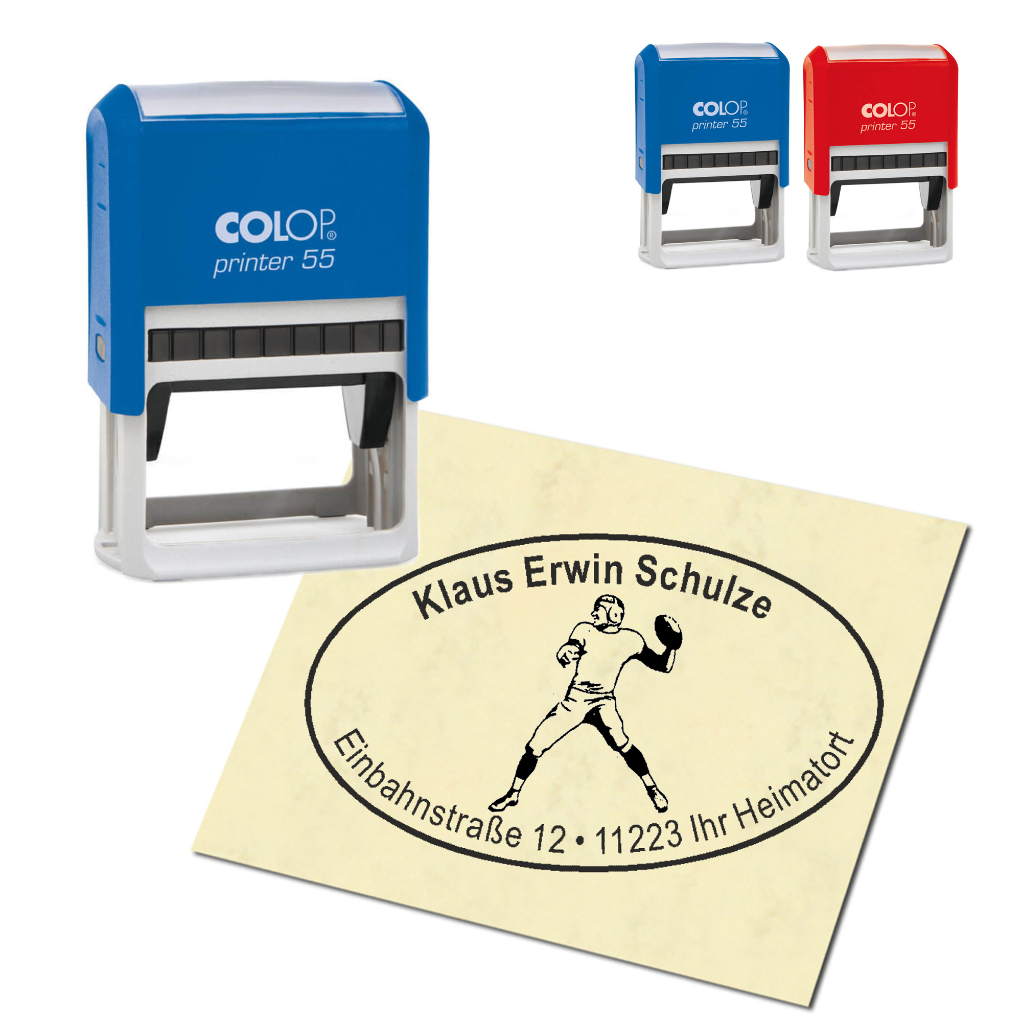 Adressstempel personalisiert Stempel - Footballspieler - oval 59 x 39 mm