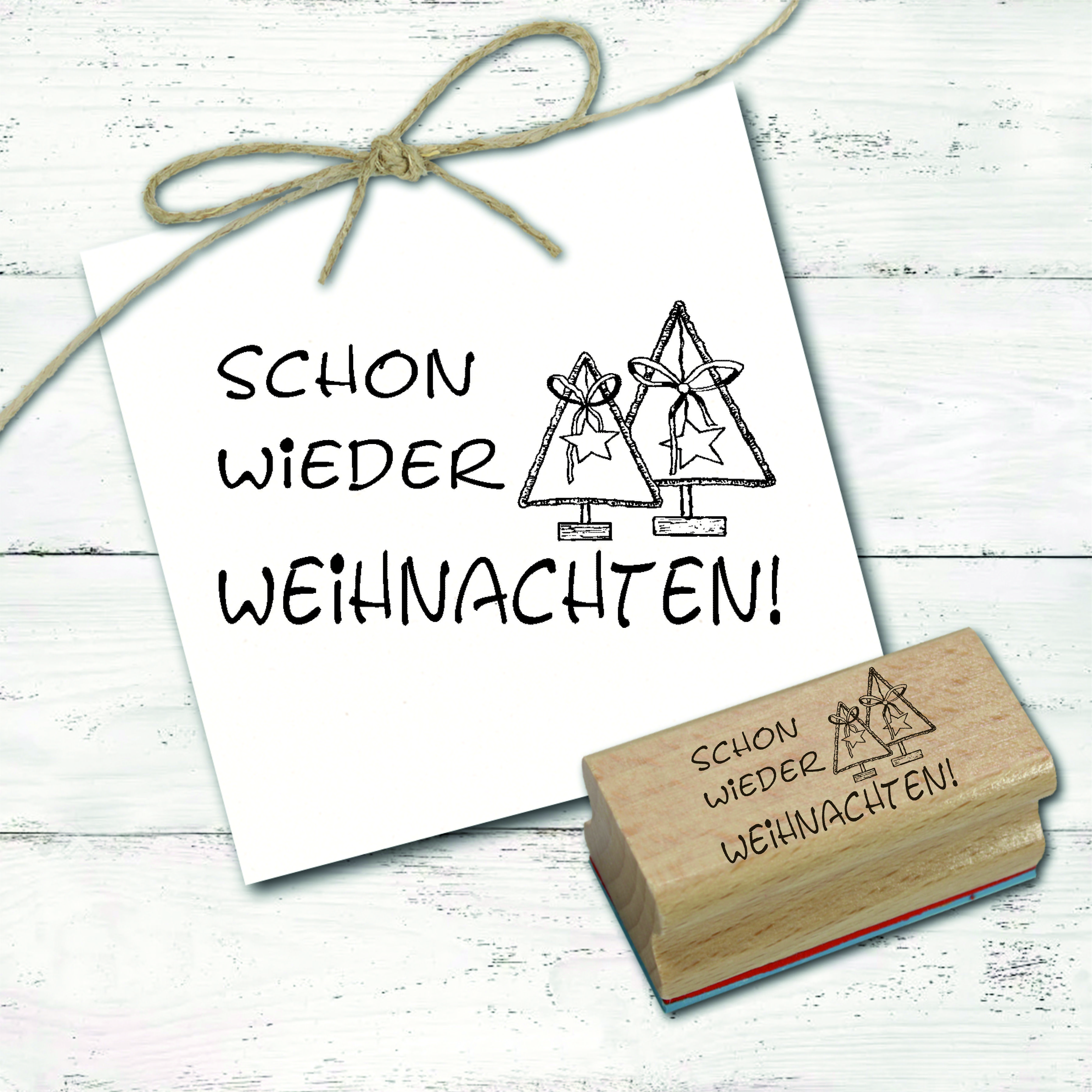 Motivstempel Schon wieder Weihnachten Stempel - Tannen Holzstempel 48mm x 28mm 