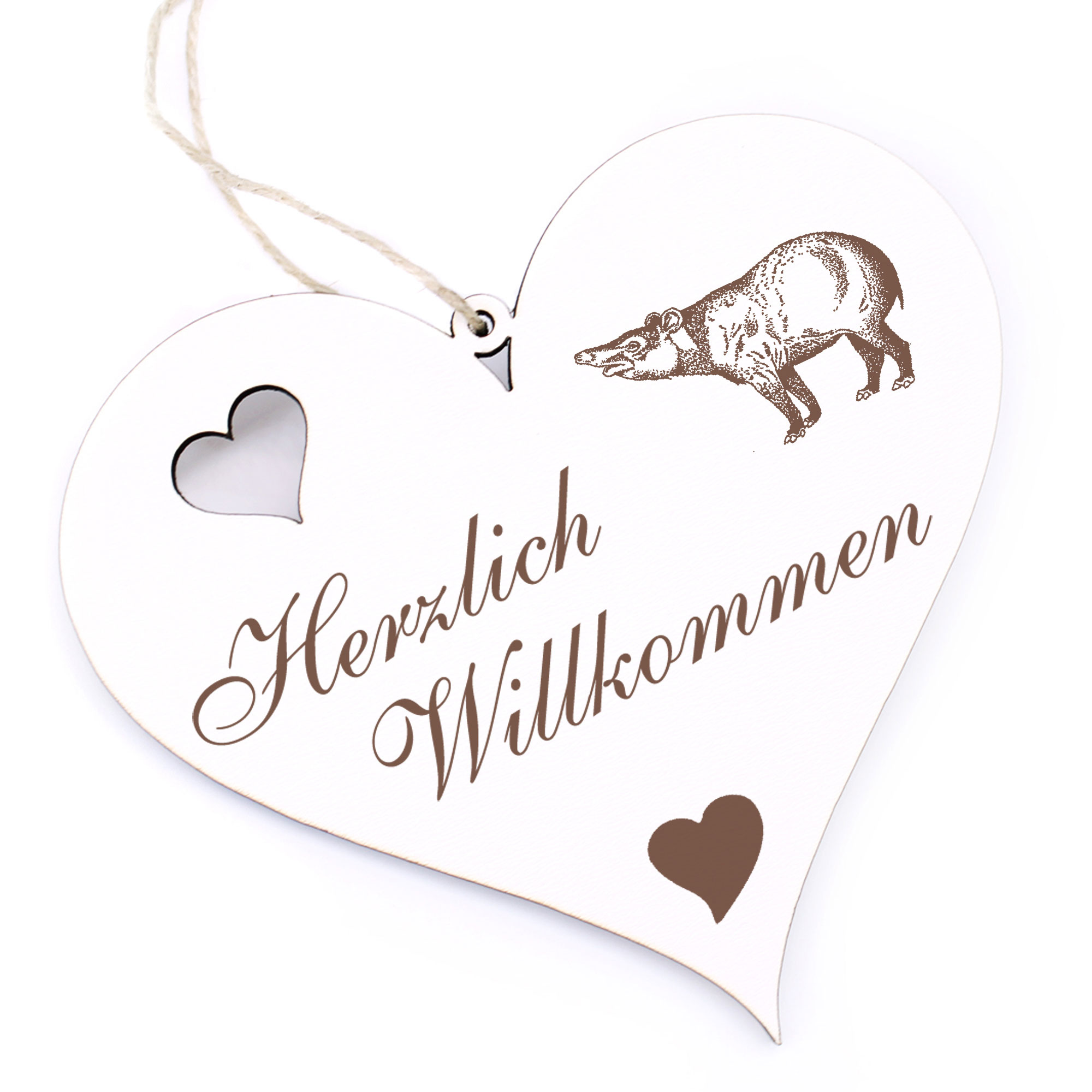Herzlich Willkommen Schild - Tapir - Deko Herz Holz