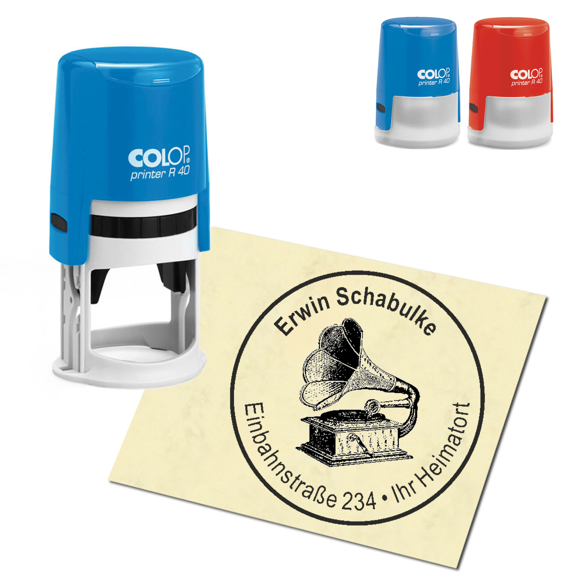 Stempel Adressstempel personalisiert - Grammophon - rund &empty; 40mm