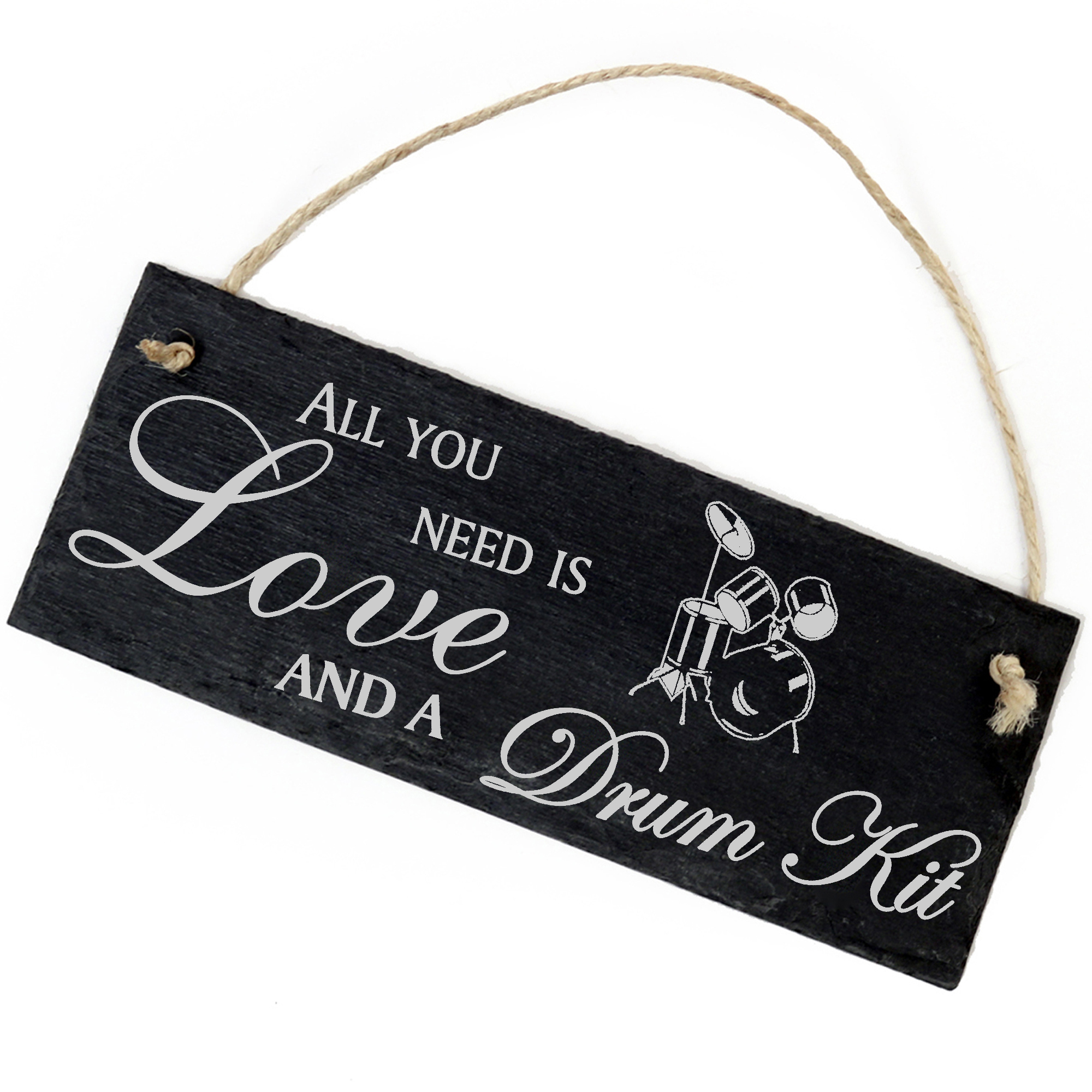 Schiefertafel Deko Schlagzeug Schild 22 x 8 cm - All you need is Love and a Drum Kit