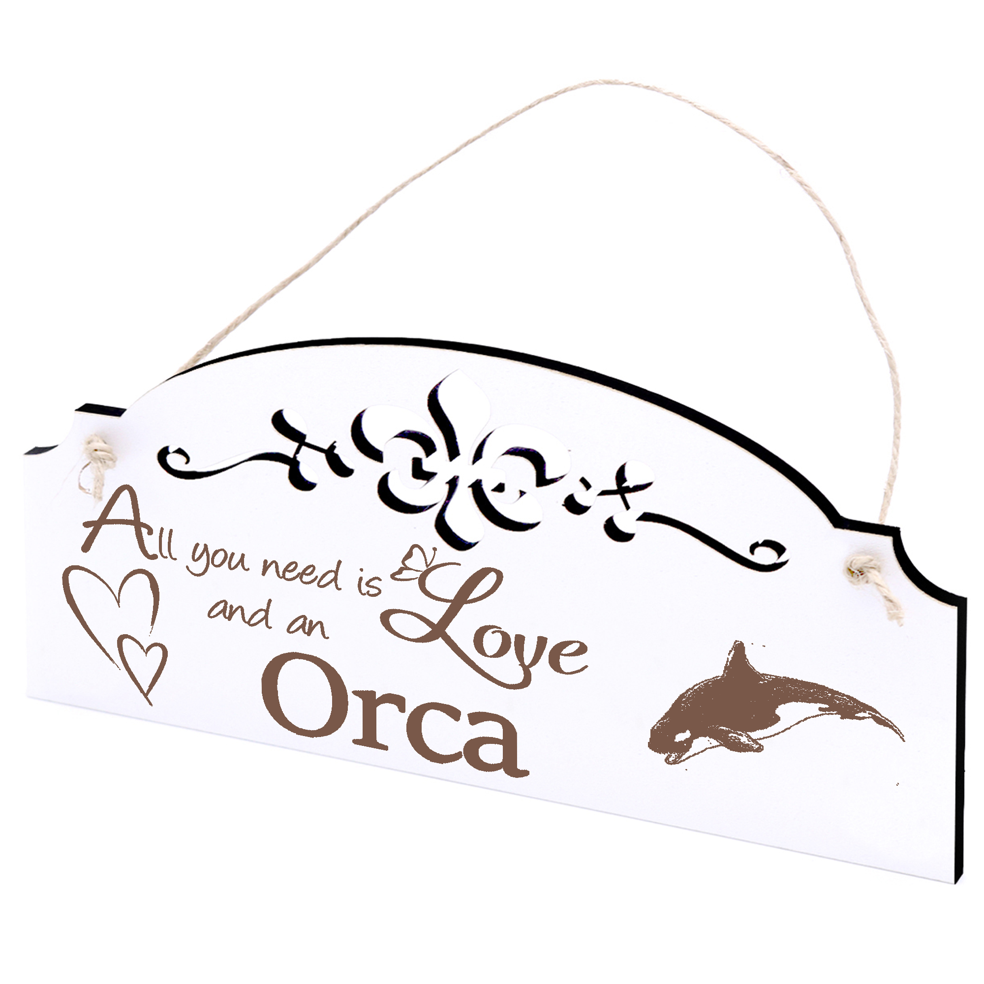 Schild Orca Schwertwal Deko 20x10cm - All you need is Love and an Orca - Holz