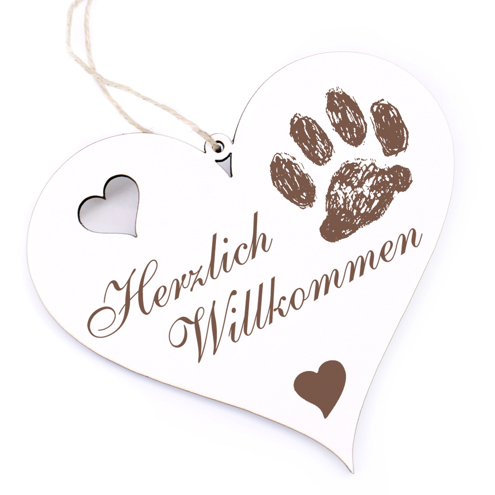 Herzlich Willkommen Schild - Katzentatze - Deko Herz Holz