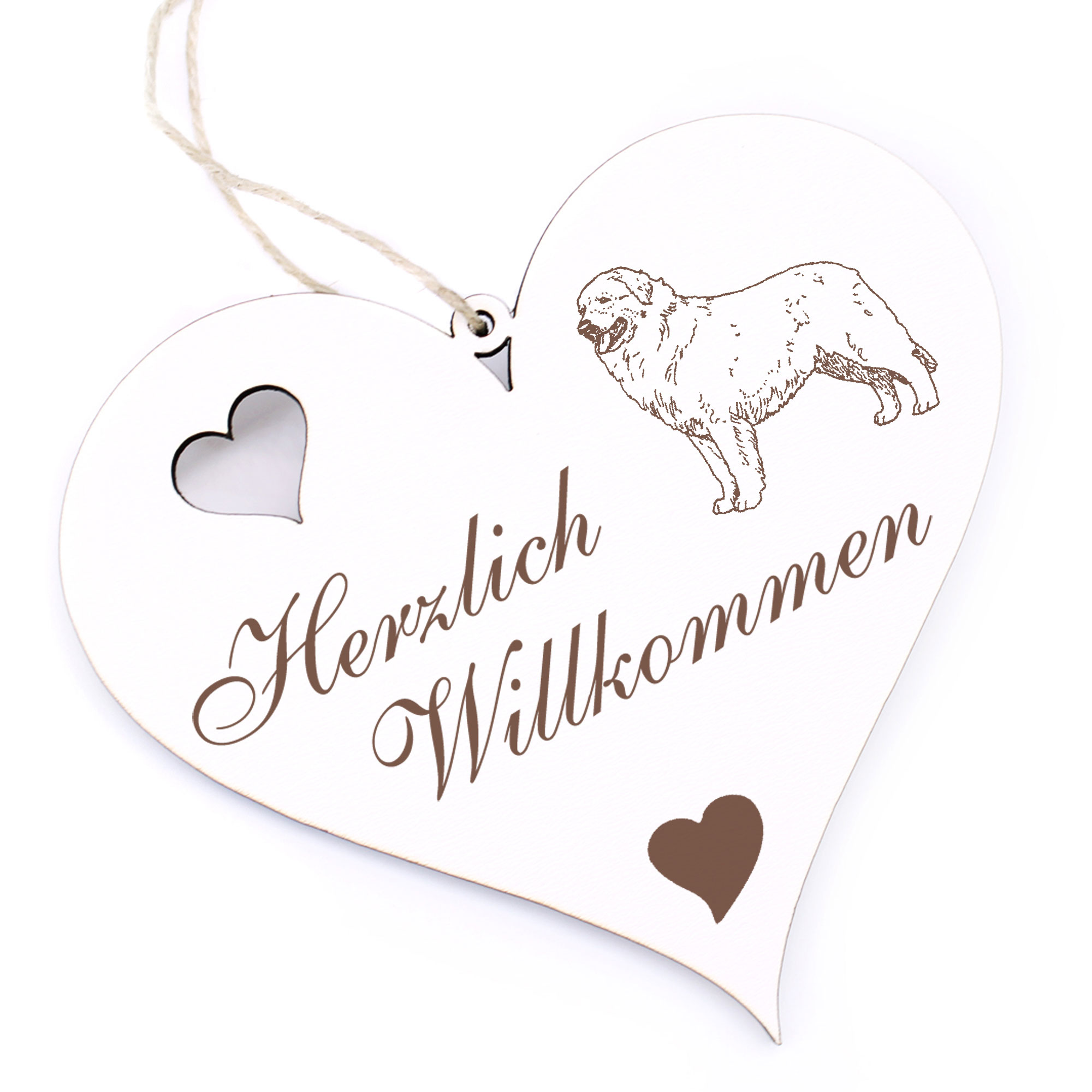 Herzlich Willkommen Schild - Kuvasz - Deko Herz Holz