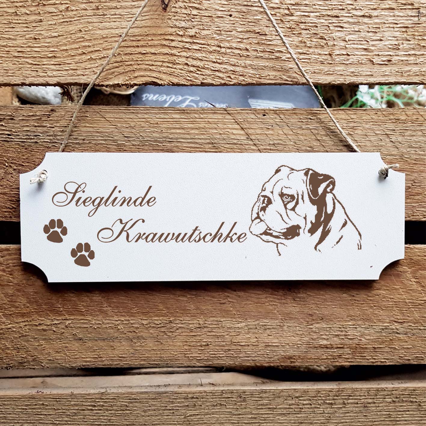 Schild « Englische Bulldogge » Namensschild Türschild zum Anhängen - 20 x 6,7 cm