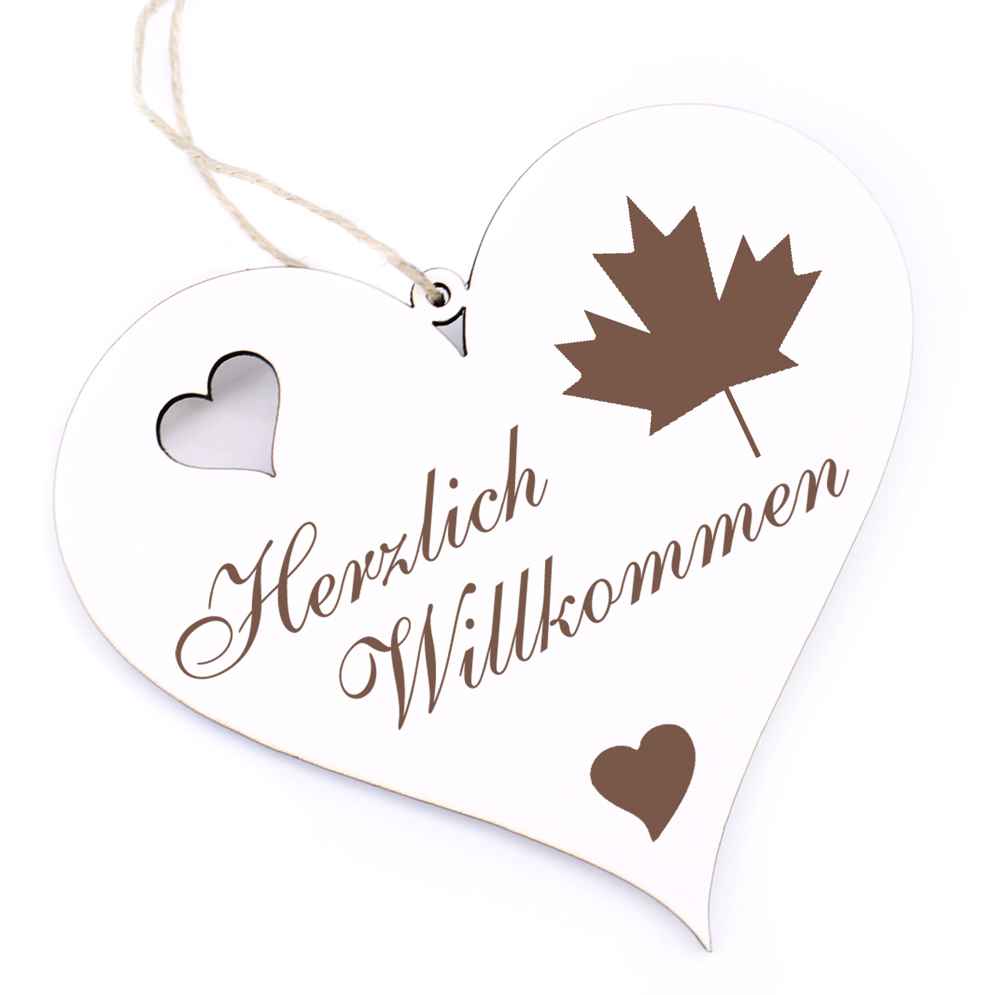 Herzlich Willkommen Schild - Fahne Canada - Deko Herz Holz